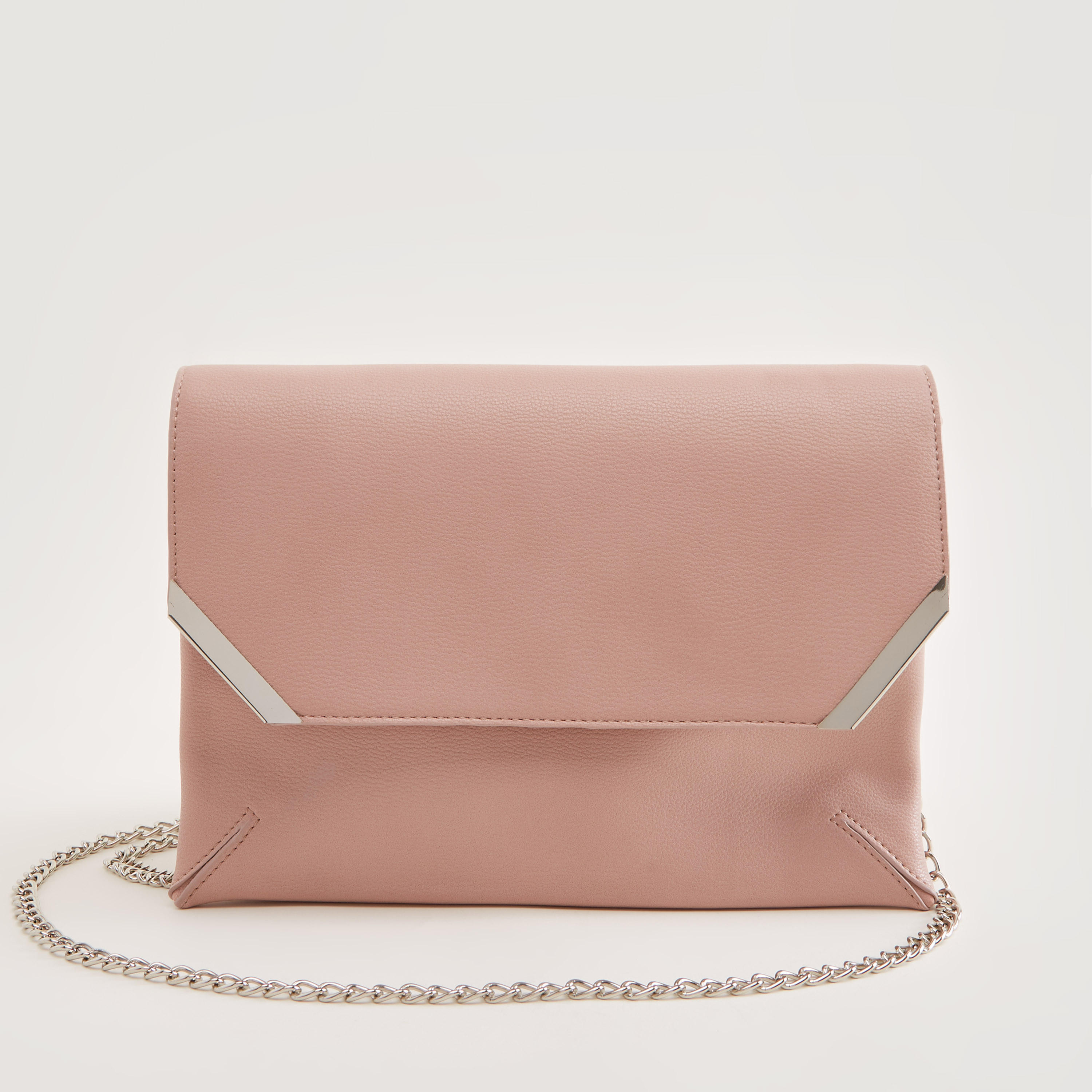 شنطة كروس بودي بارزة الملمس بطيّة إغلاق وحزام سلسلة ميتاليك-women-bagsandwallets-handbags-image-1
