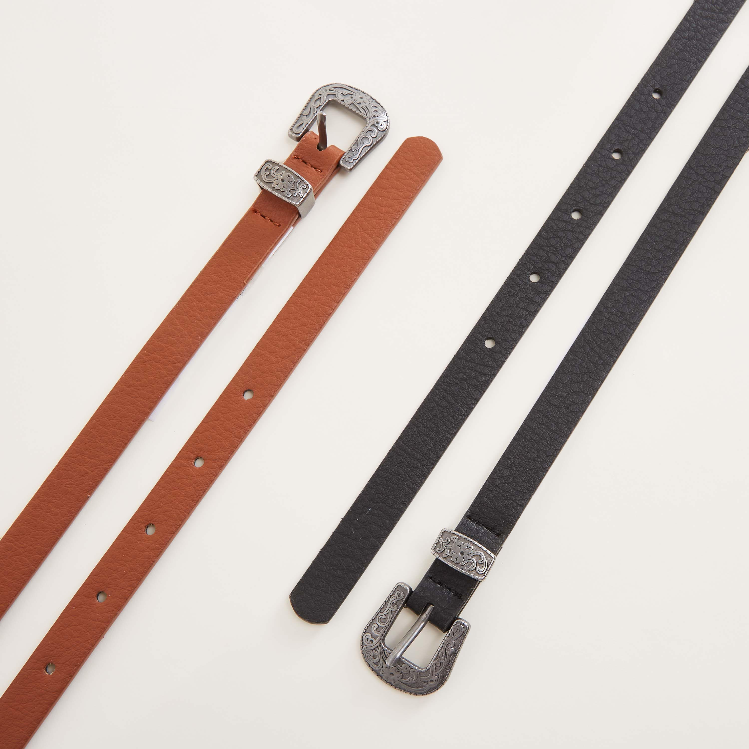 حزام بارز الملمس بإبزيم بدبوس - طقم من قطعتين-women-clothingaccessories-belts-image-1