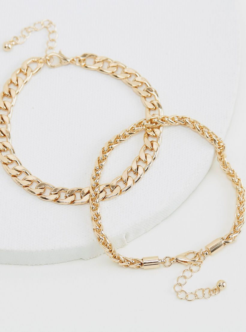 أساور سلسلة مزينة بمشبك إغلاق - طقم من 2-women-watchesandjewellery-jewellery-banglesandbracelets-image-3