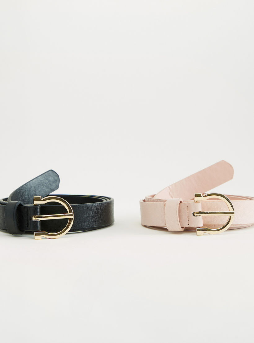 حزام بارز الملمس بإبزيم بدبوس - طقم من قطعتين-women-clothingaccessories-belts-image-1