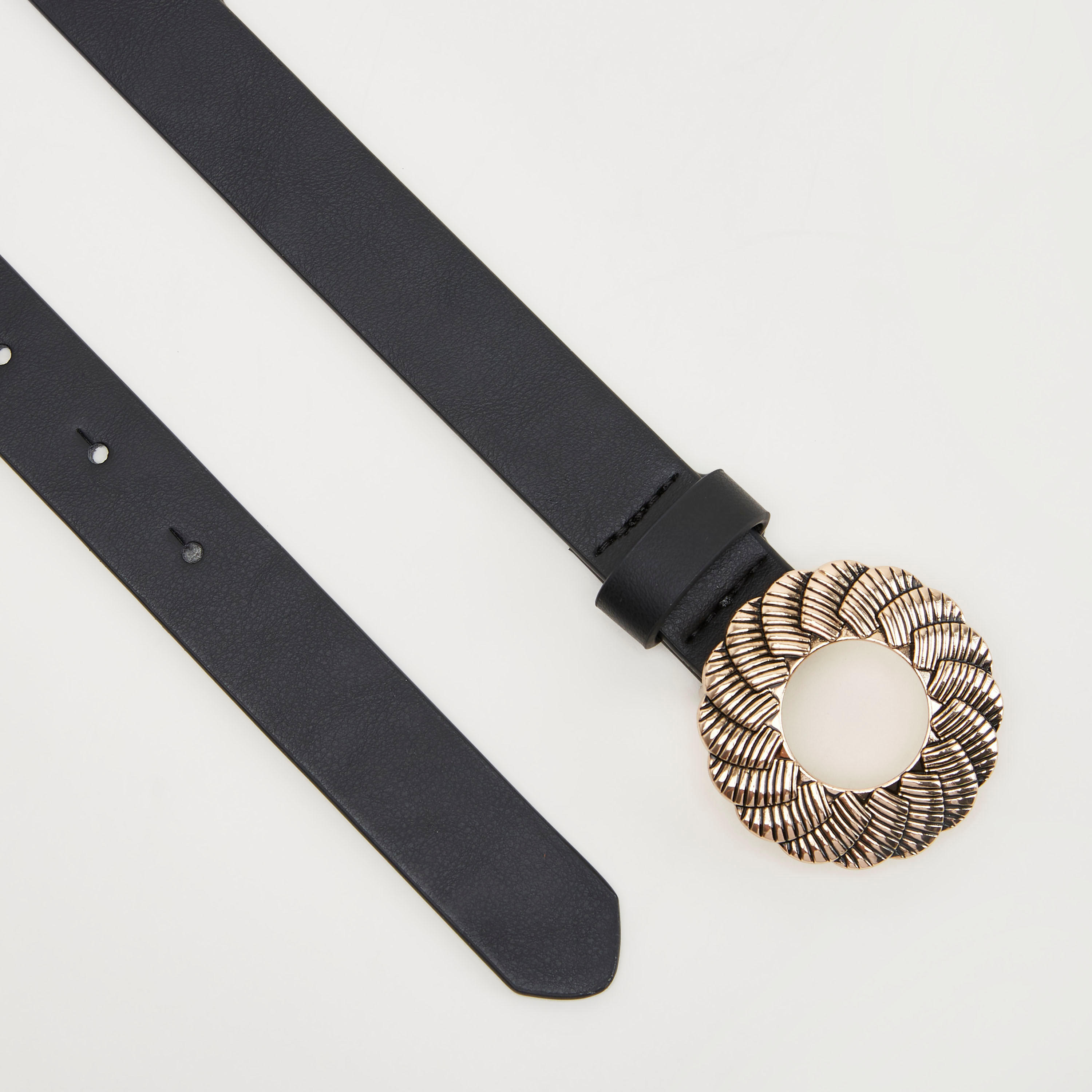 حزام سادة بإبزيم إغلاق بدبوس مستدير بارز الملمس-women-clothingaccessories-belts-image-3