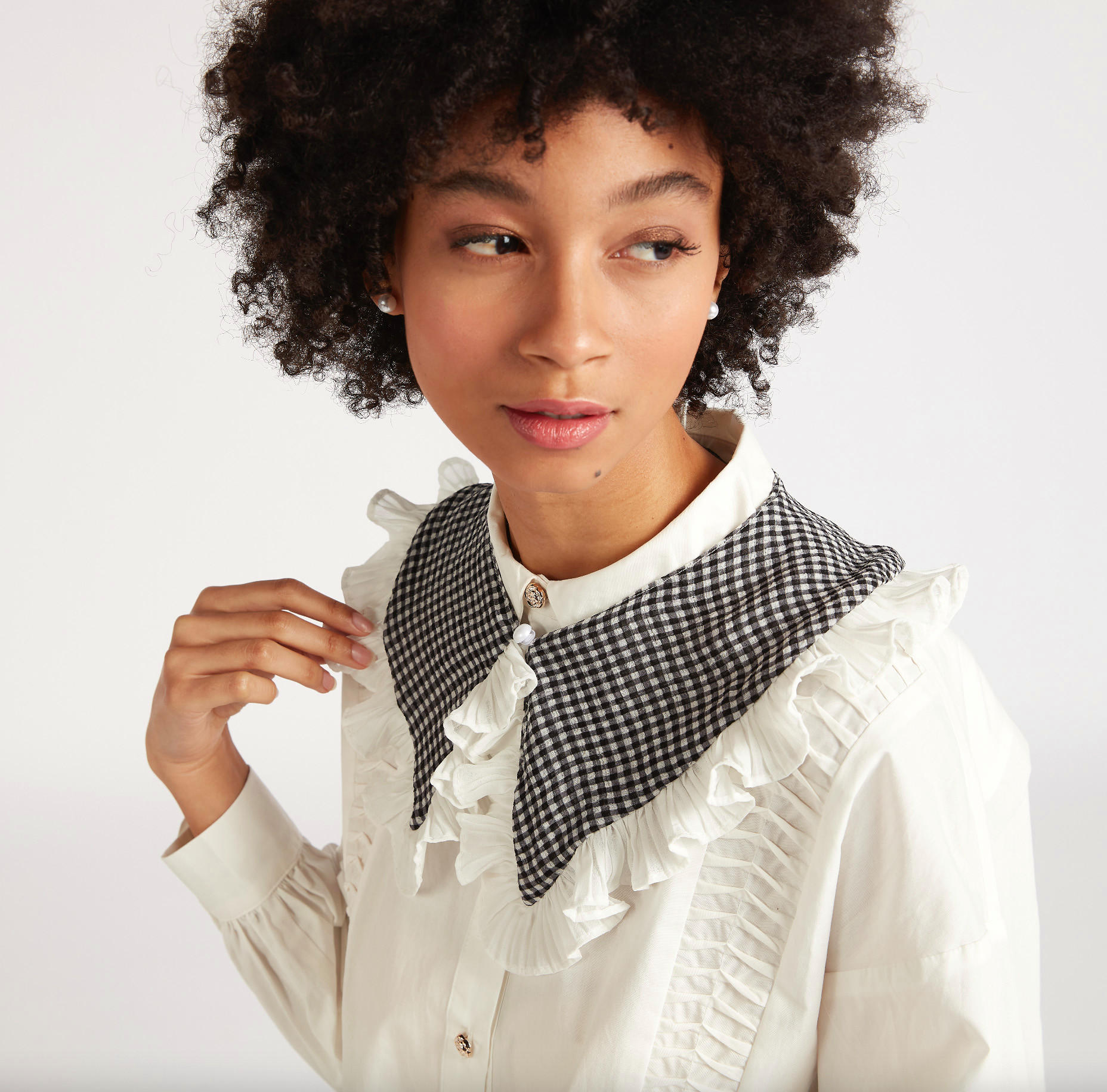 Checked Collar Scarf with Ruffle Accent-women-clothingaccessories-scarves-image-1