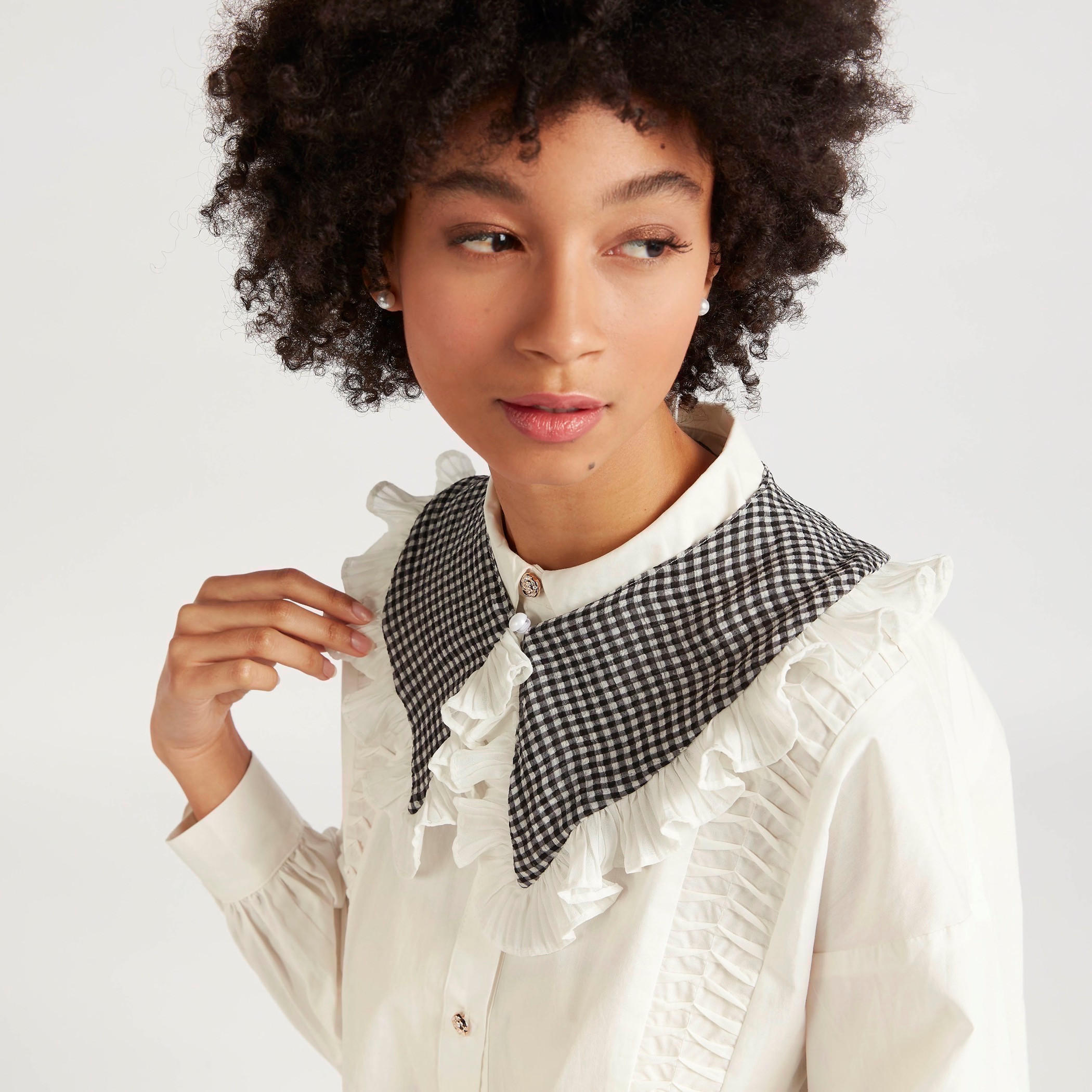 Checked Collar Scarf with Ruffle Accent-women-clothingaccessories-scarves-image-2