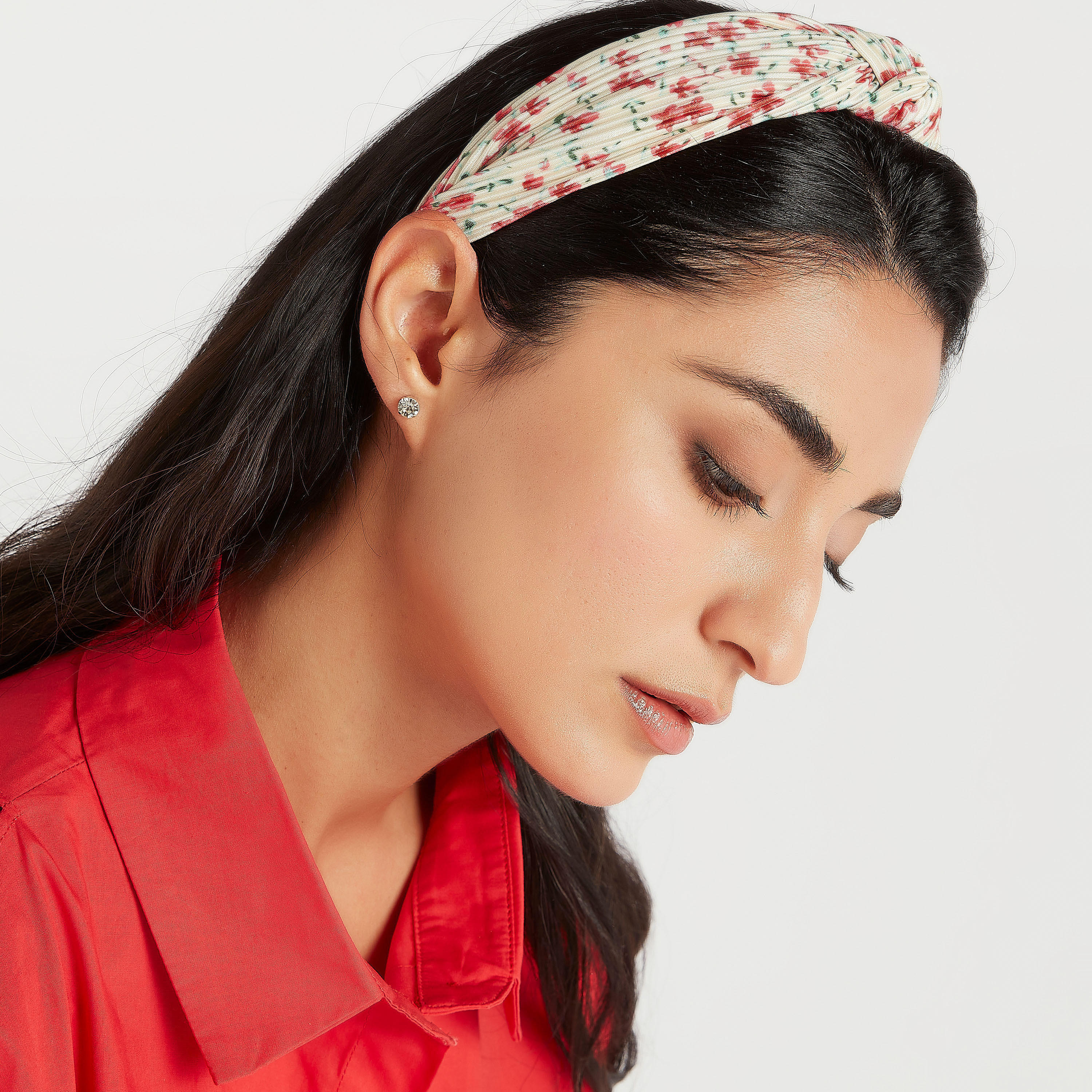 شريطة شعر بطبعات زهريّة وتفاصيل عقدة-women-hairaccessories-image-2
