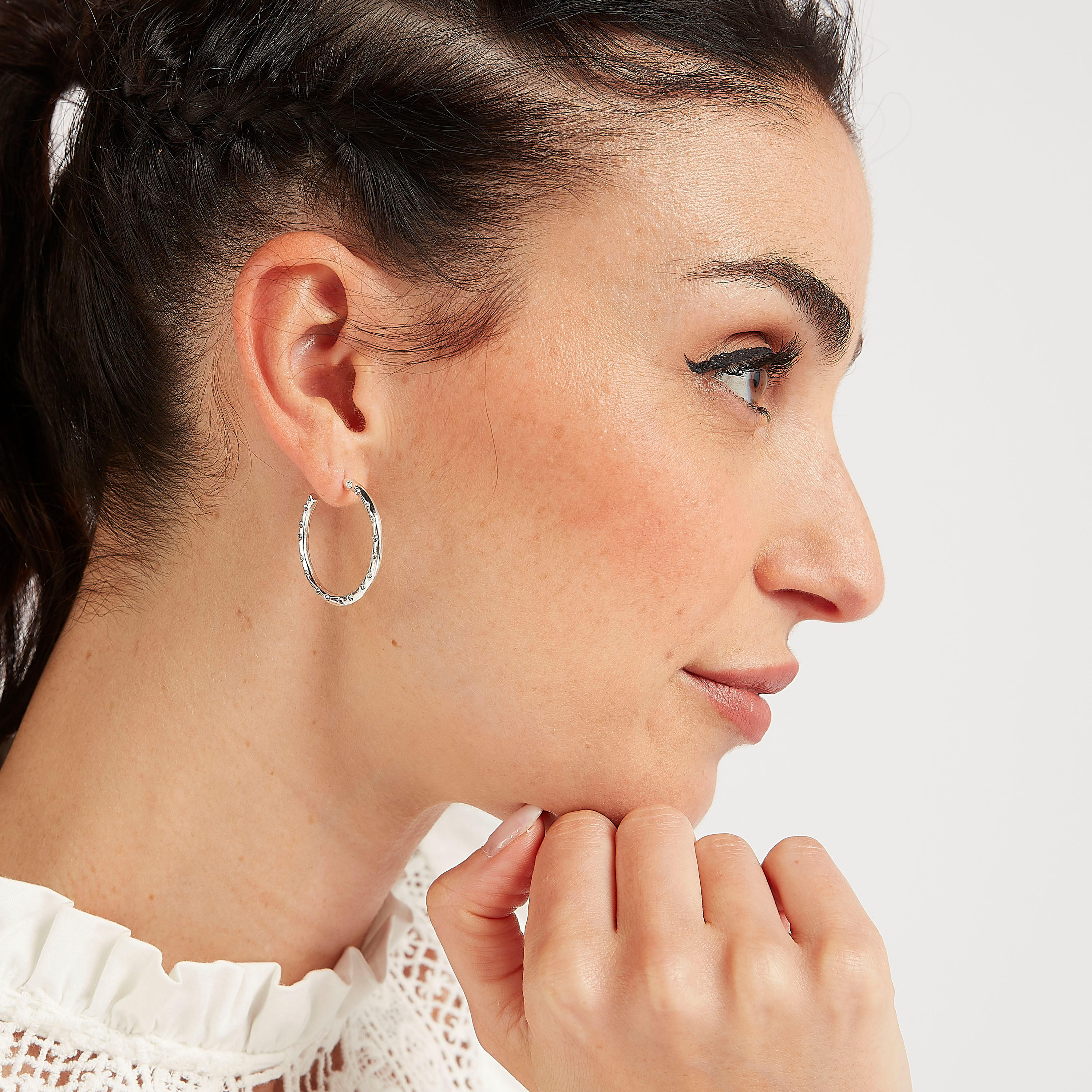 Stone-Studded Metal Hoop Earrings-women-watchesandjewellery-jewellery-earrings-image-2
