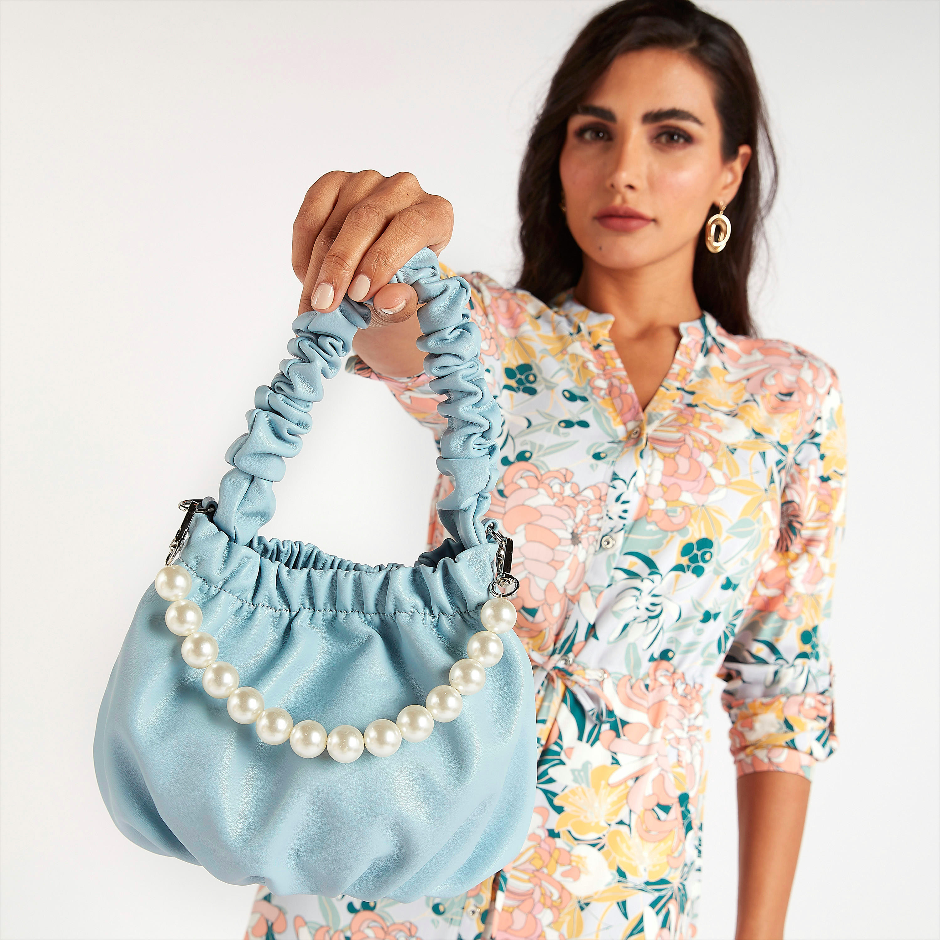Textured Bucket Bag with Pearl Trim-women-bagsandwallets-handbags-image-2