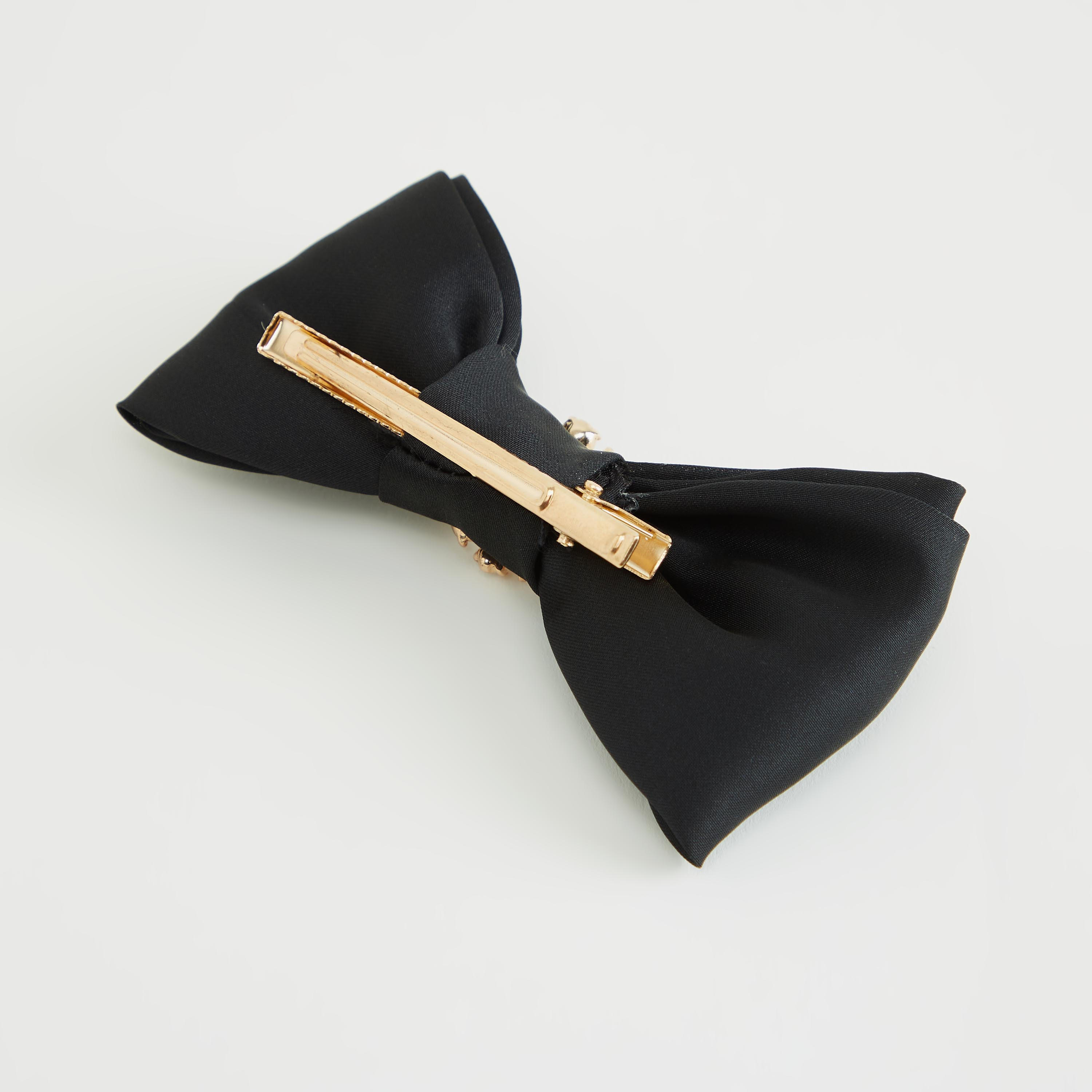 Pearl Embellished Bow Hair Clip-women-hairaccessories-image-5