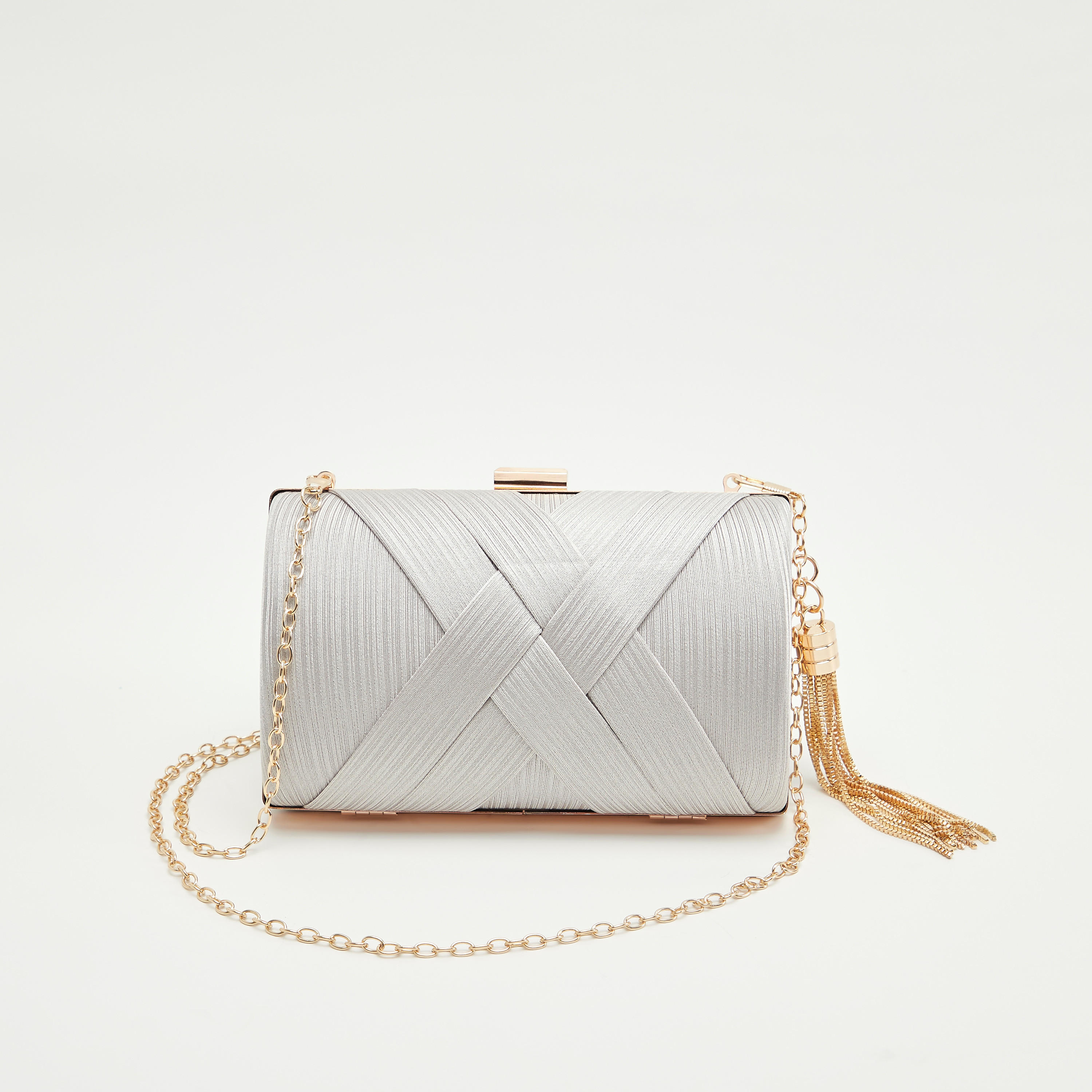 شنطة كلاتش بارزة الملمس بحزام سلسلة وتفاصيل شرّابات-women-bagsandwallets-handbags-image-1