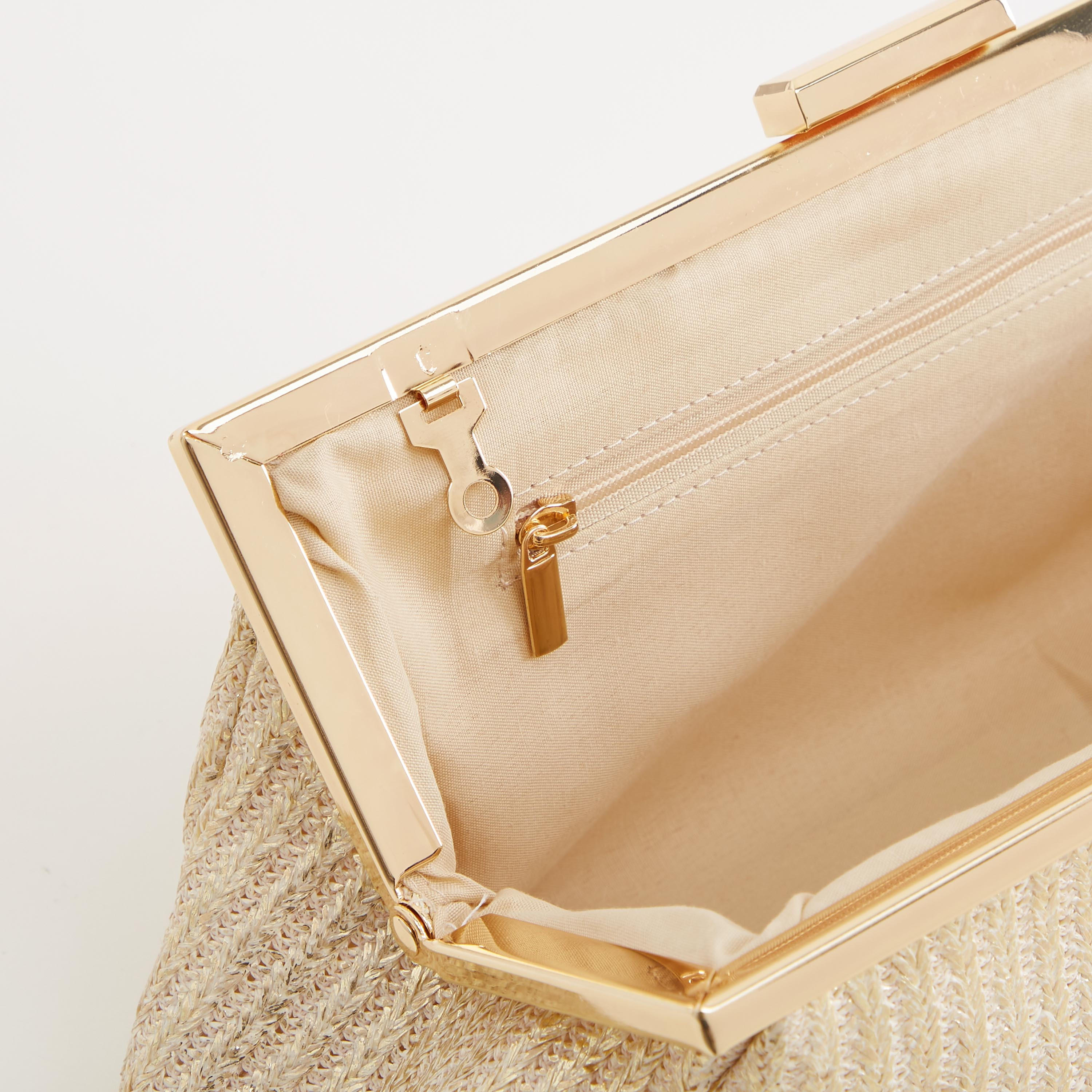 Textured Raffia Clutch with Chain Link Strap-women-bagsandwallets-handbags-image-5