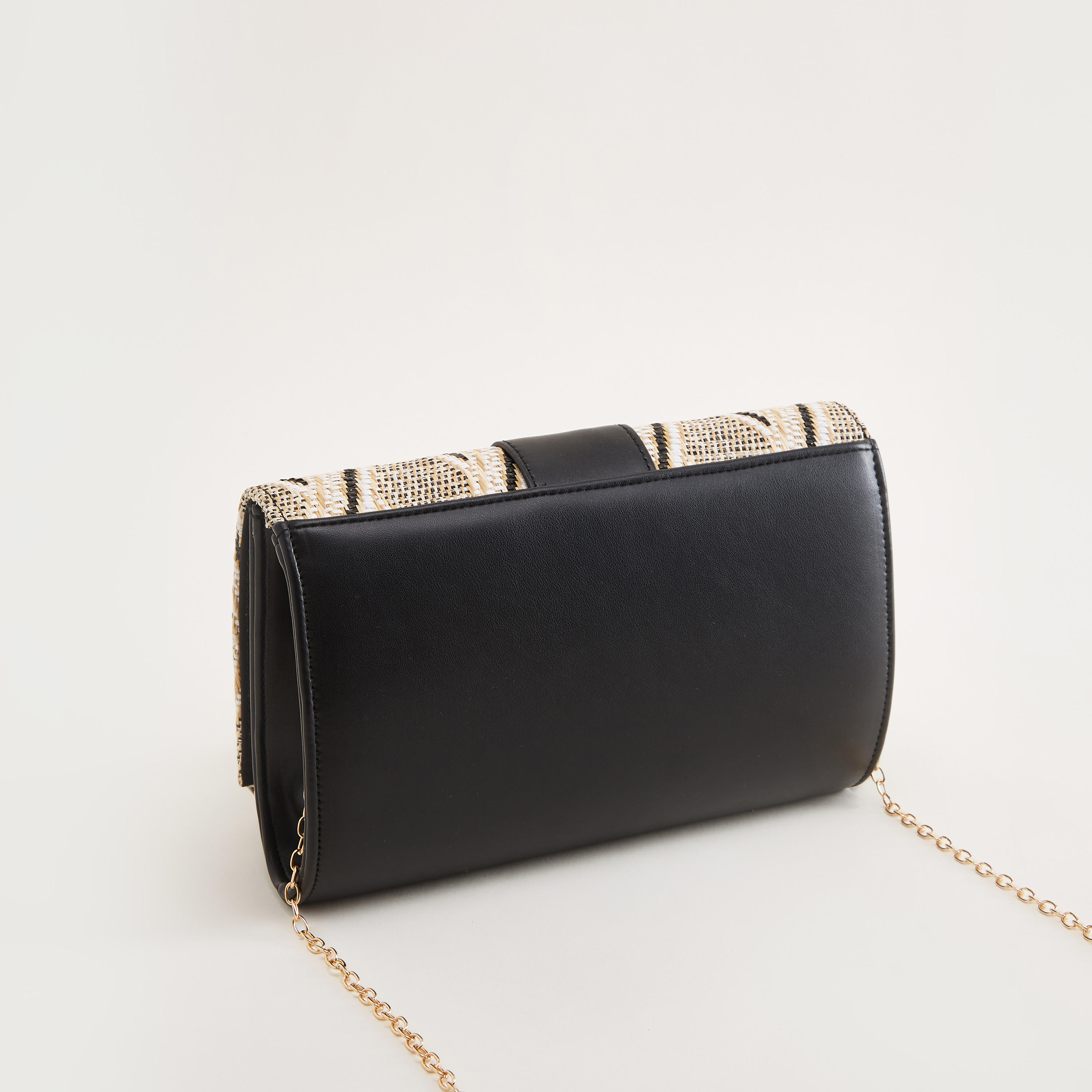 Mixed Raffia Clutch with Chain Link Strap-women-bagsandwallets-handbags-image-2