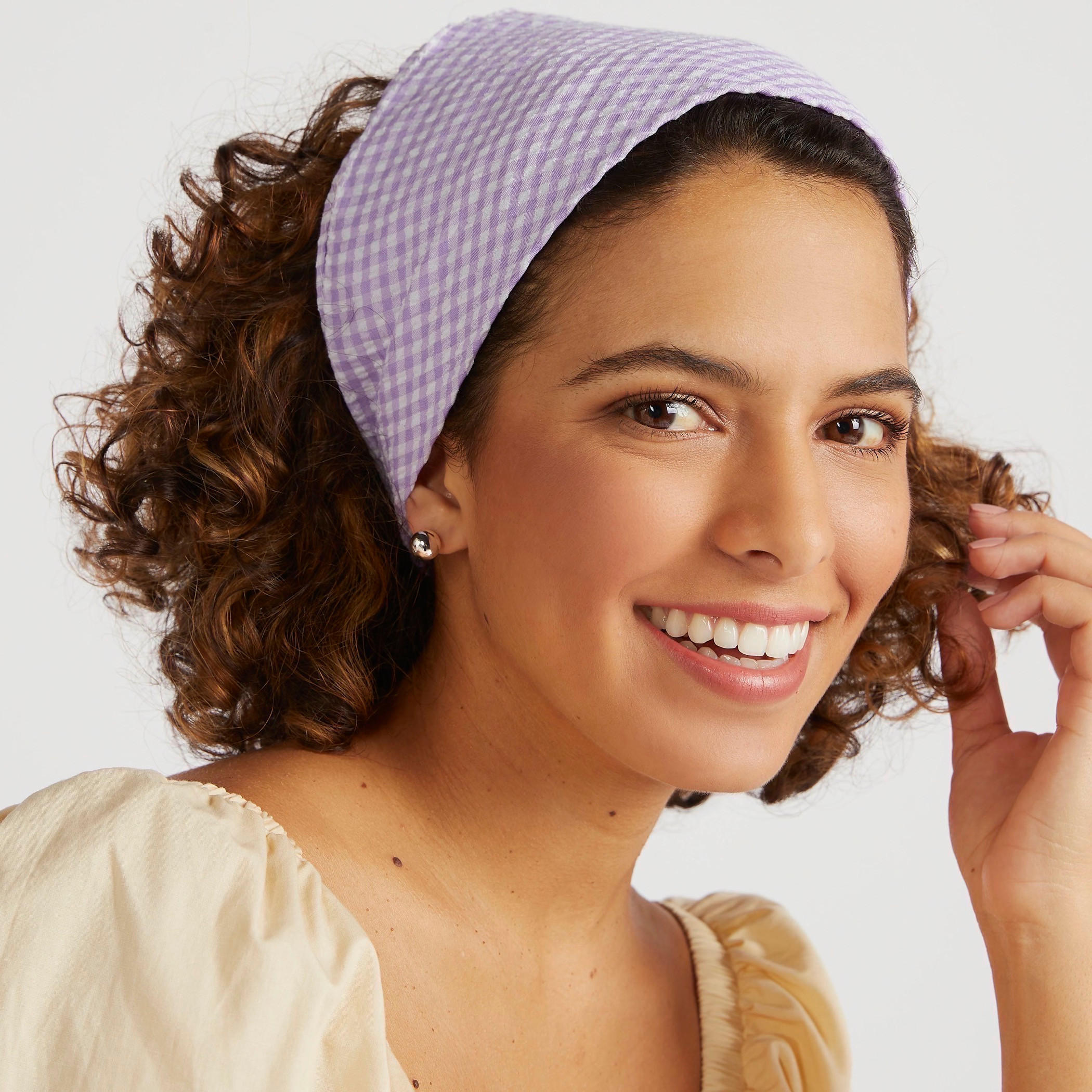 Gingham Print Bandana with Elasticated Strap-women-hairaccessories-image-2