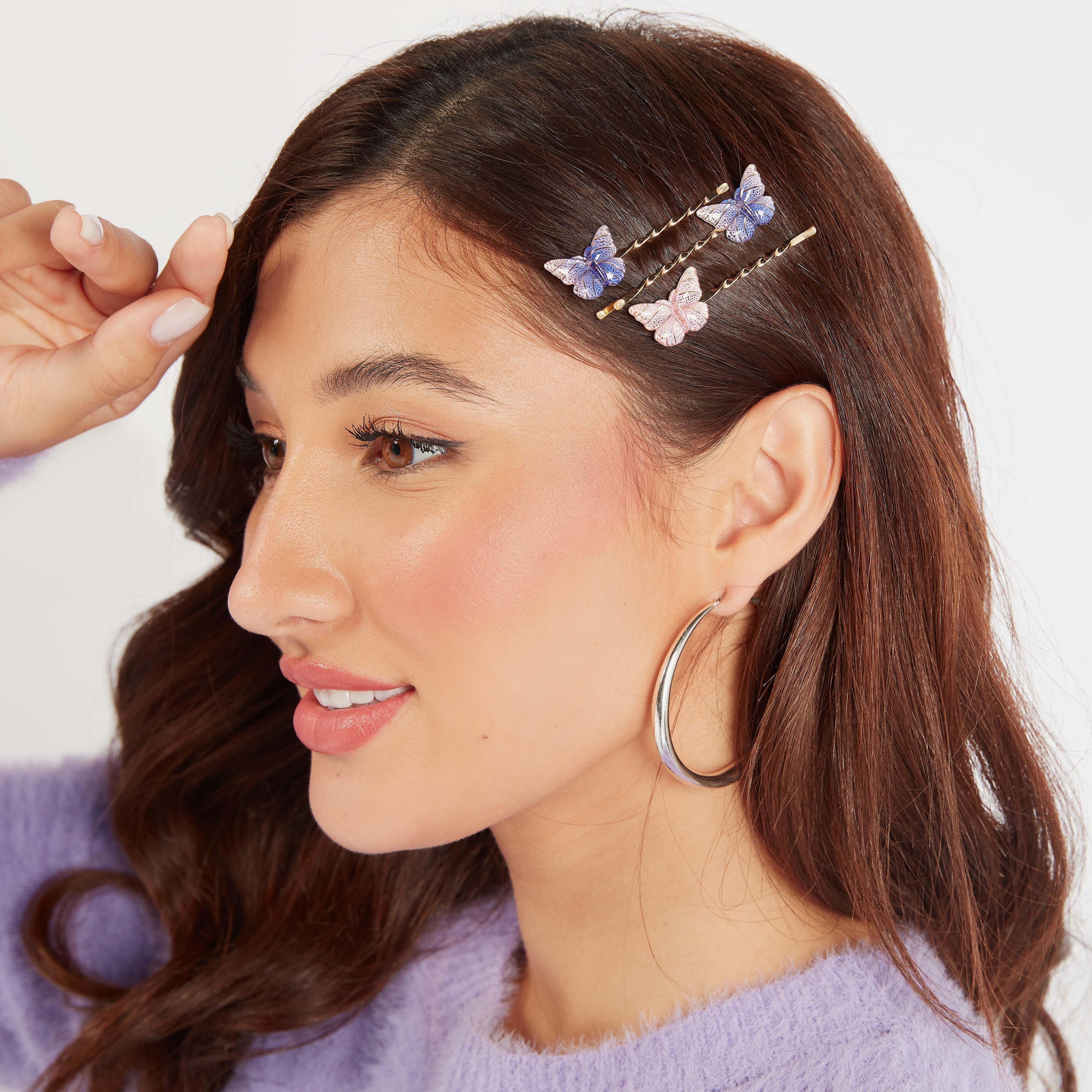 مشبك شعر بتزيينات فراشة - طقم من 6 قطع-women-hairaccessories-image-2