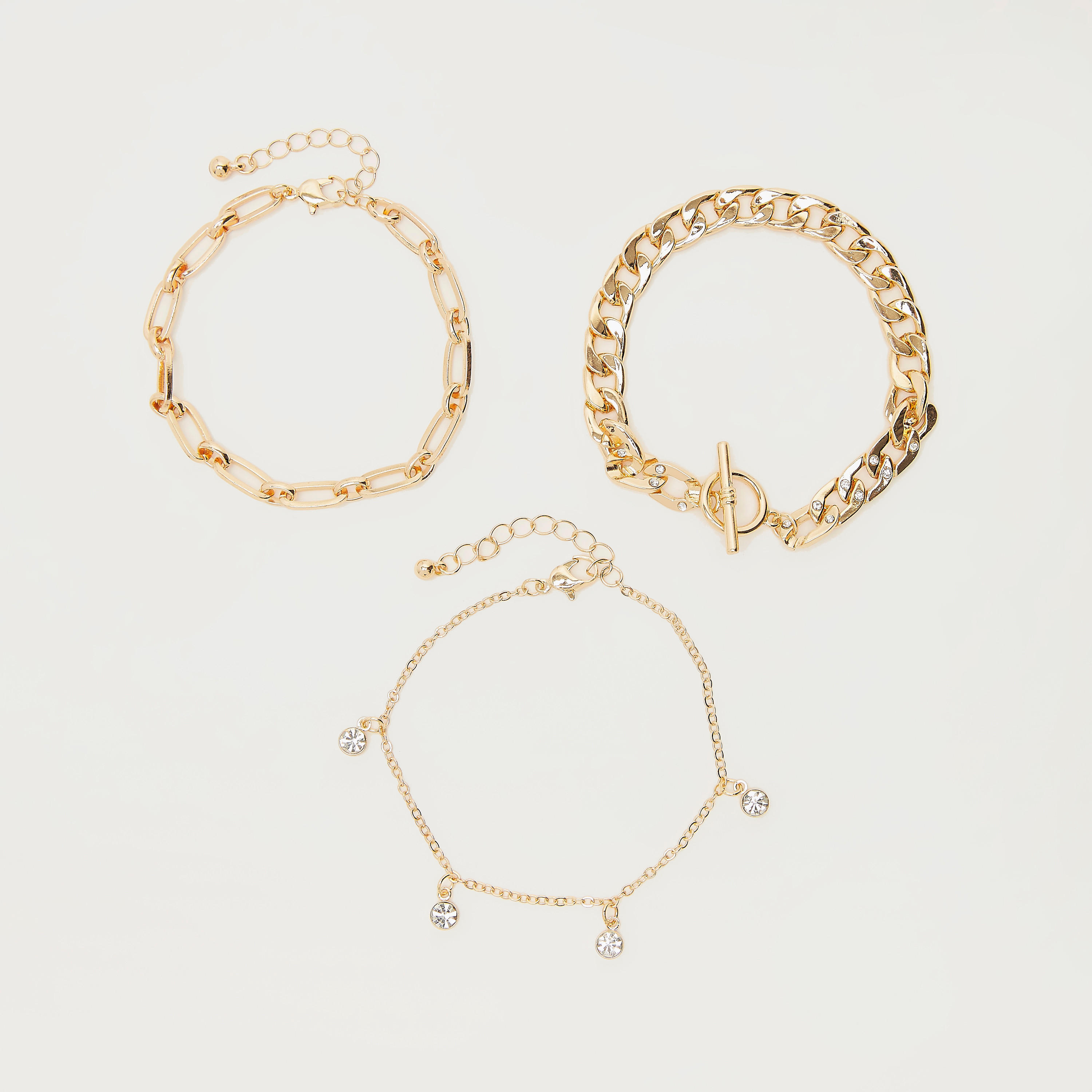 أساور بسلسلة مكتنزة ومشبك إغلاق - طقم من 3 قطع-women-watchesandjewellery-jewellery-banglesandbracelets-image-1