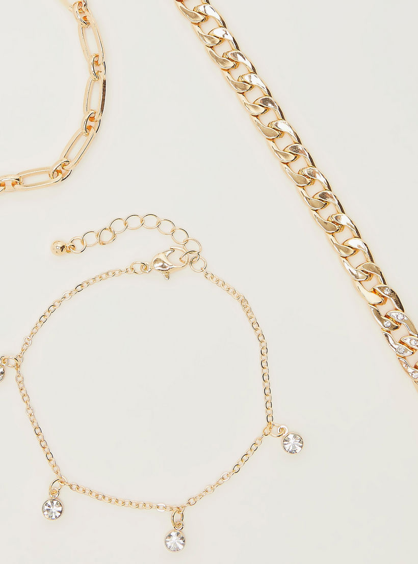 أساور بسلسلة مكتنزة ومشبك إغلاق - طقم من 3 قطع-women-watchesandjewellery-jewellery-banglesandbracelets-image-3