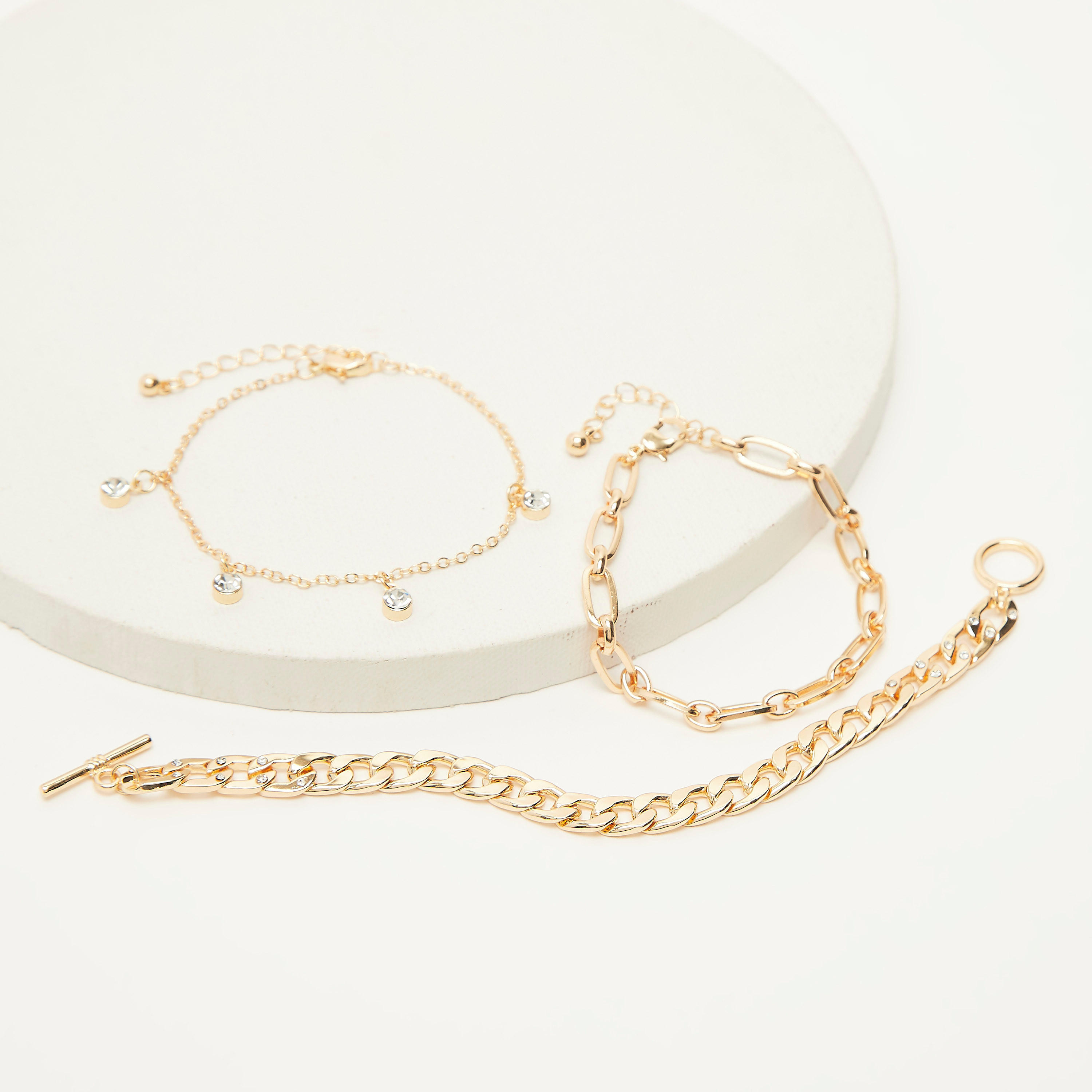 أساور بسلسلة مكتنزة ومشبك إغلاق - طقم من 3 قطع-women-watchesandjewellery-jewellery-banglesandbracelets-image-4