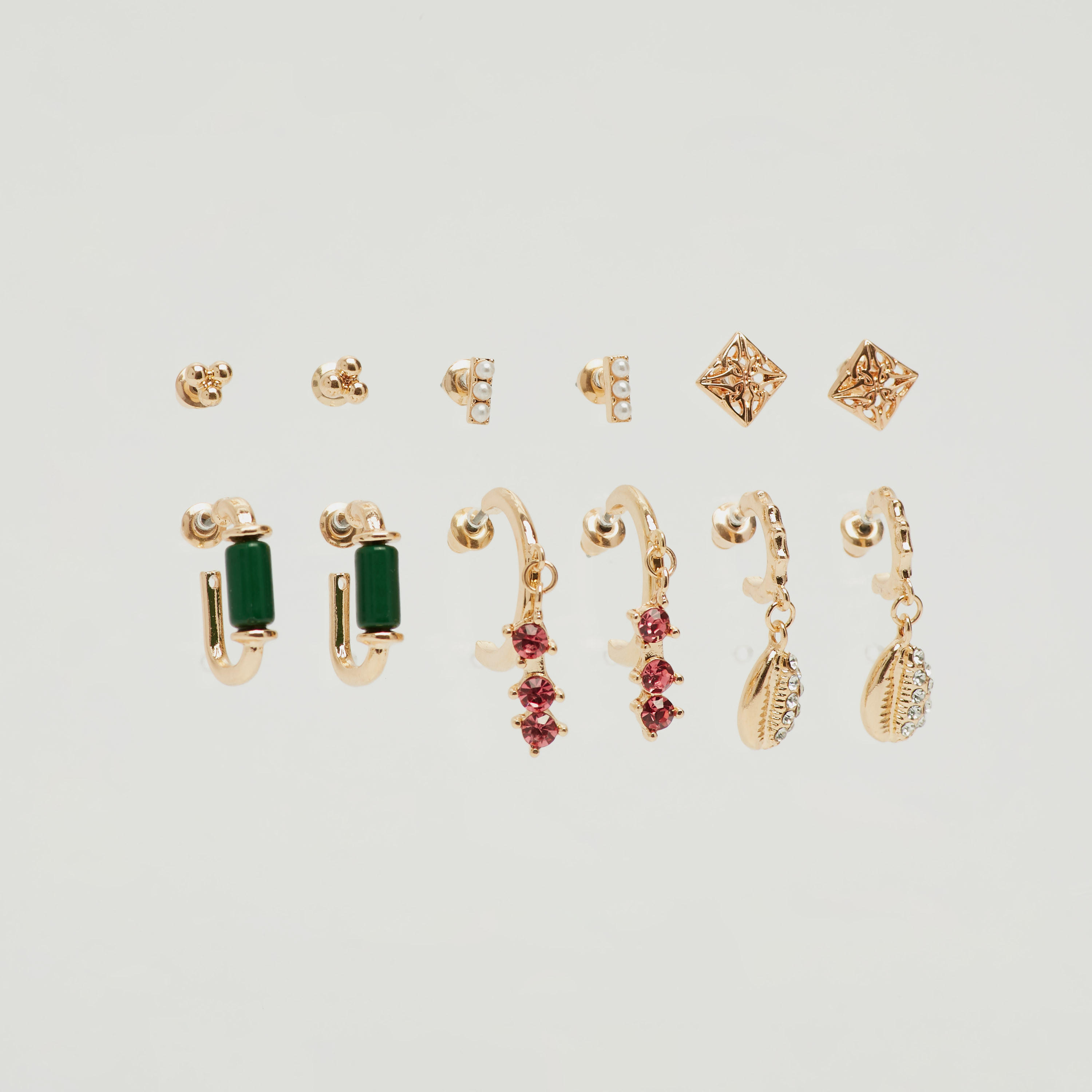 حلقان بتزيينات متنوّعة ومكبس إغلاق خلفي - طقم من 6-women-watchesandjewellery-jewellery-earrings-image-5