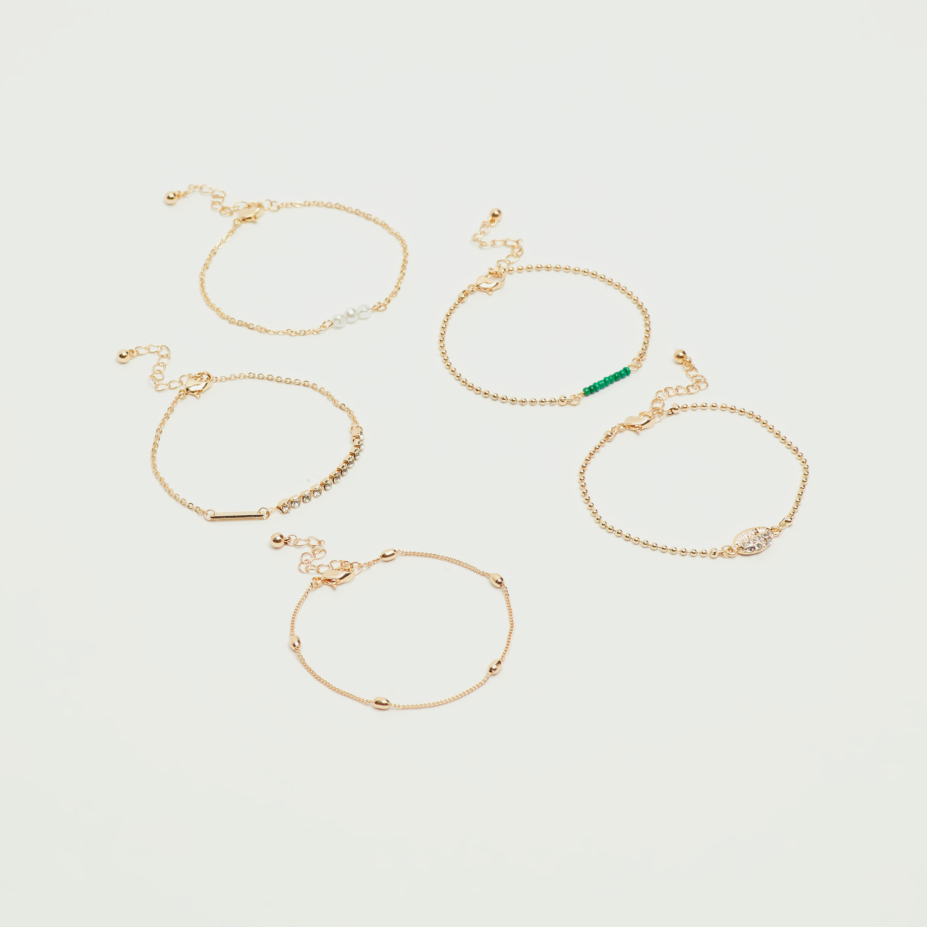 أساور متنوعة مزيّنة - طقم من 5 قطع-women-watchesandjewellery-jewellery-banglesandbracelets-image-5