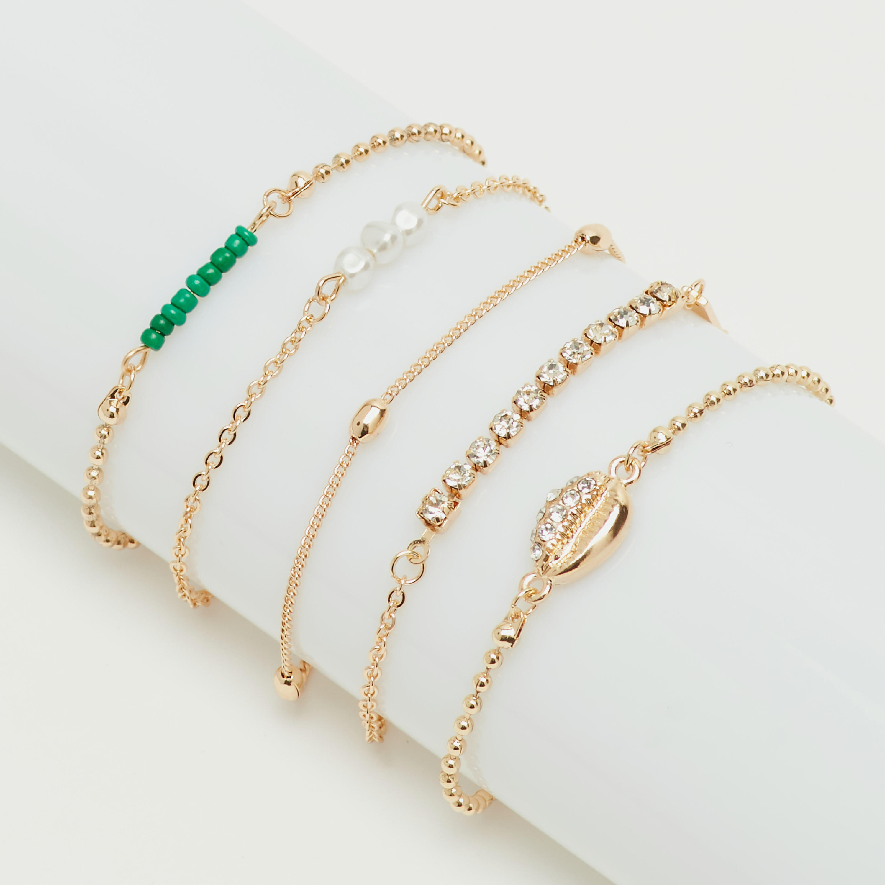 أساور متنوعة مزيّنة - طقم من 5 قطع-women-watchesandjewellery-jewellery-banglesandbracelets-image-1