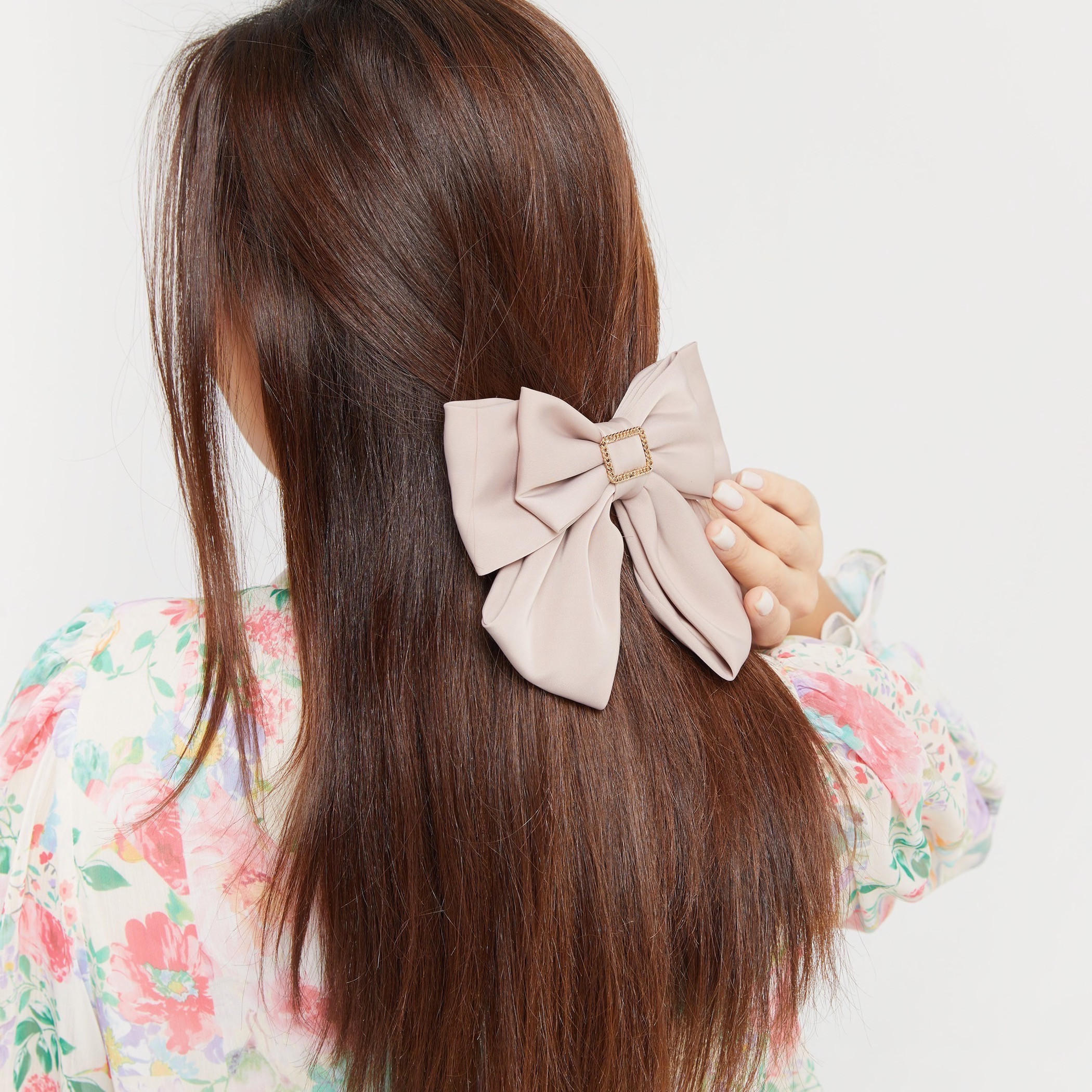 Solid Hair Clip with Bow and Metallic Accent-women-hairaccessories-image-2