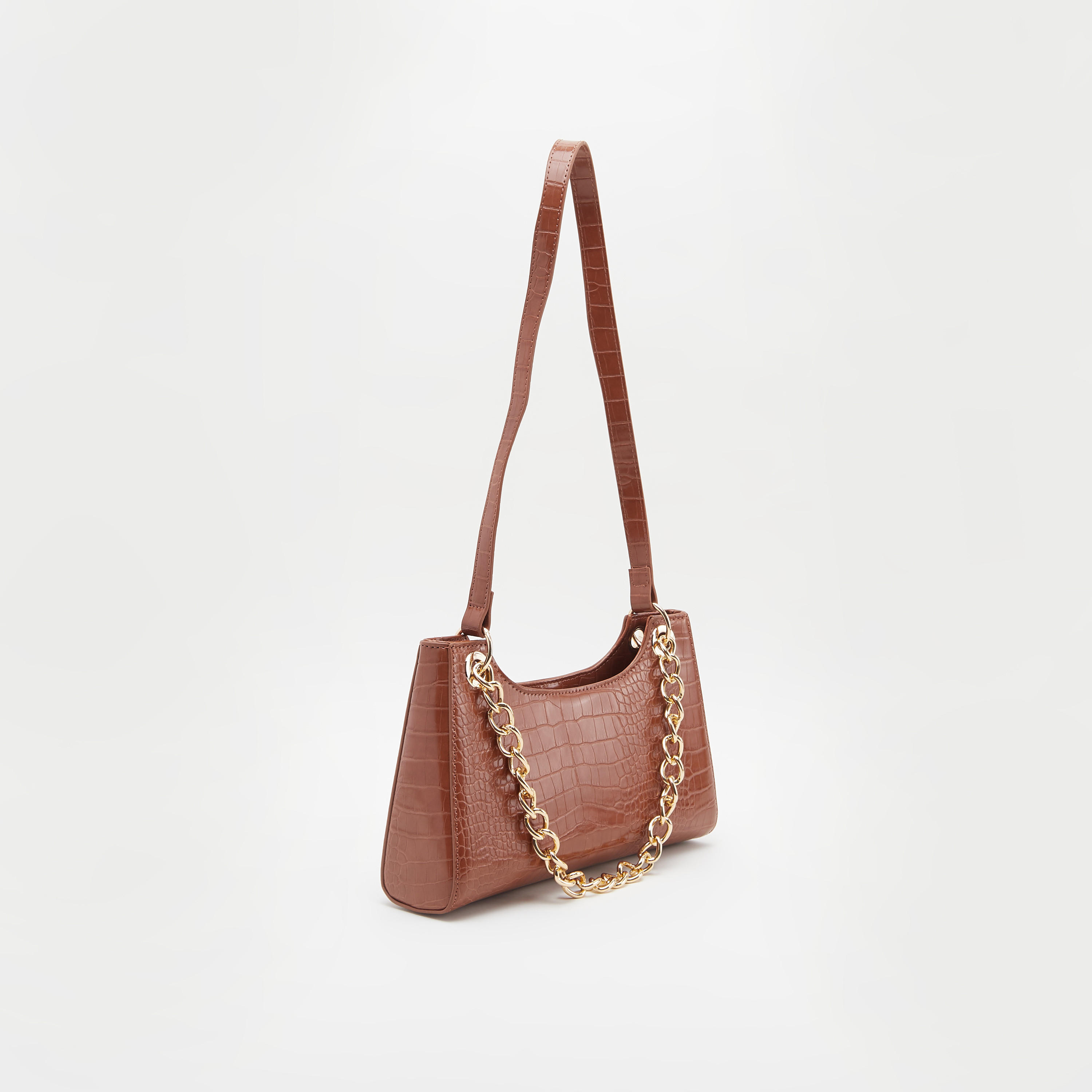 شنطة مزخرفة بملمس زواحف مع حزام كتف وتفاصيل سلسلة-women-bagsandwallets-handbags-image-1