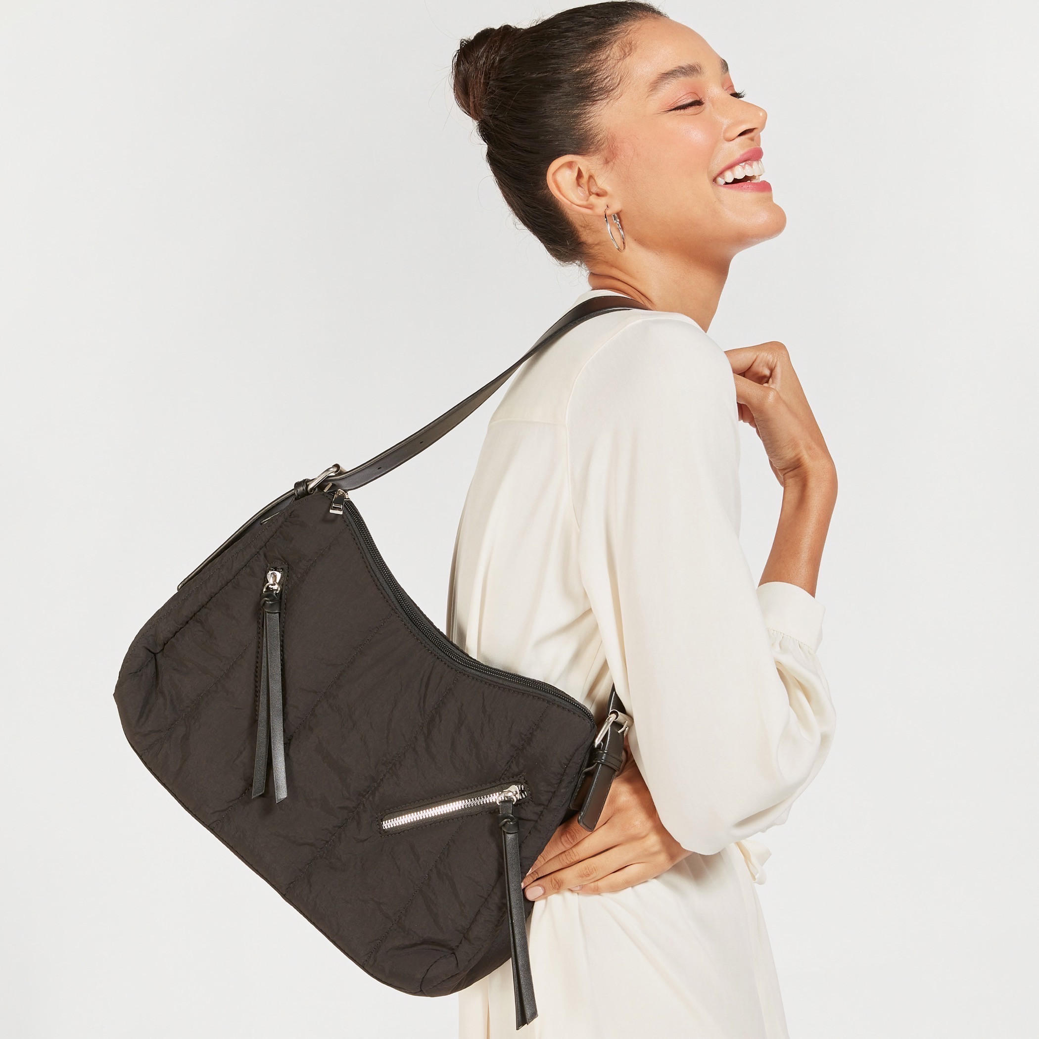 Zipper Detail Shoulder Bag with Buckle Accent Strap-women-bagsandwallets-handbags-image-2