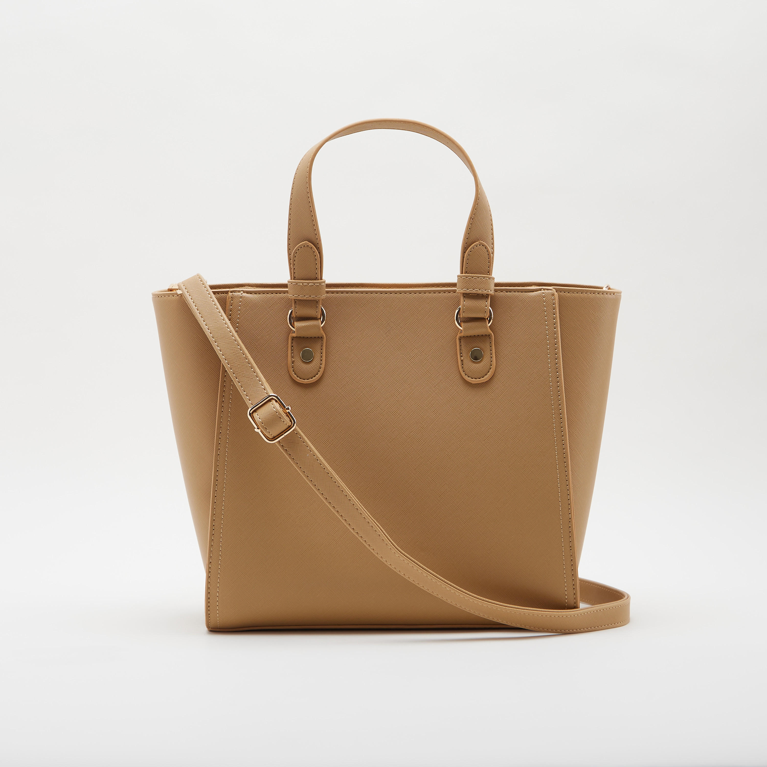 Textured Tote Bag with Detachable Strap and Flap Closure-women-bagsandwallets-handbags-image-1