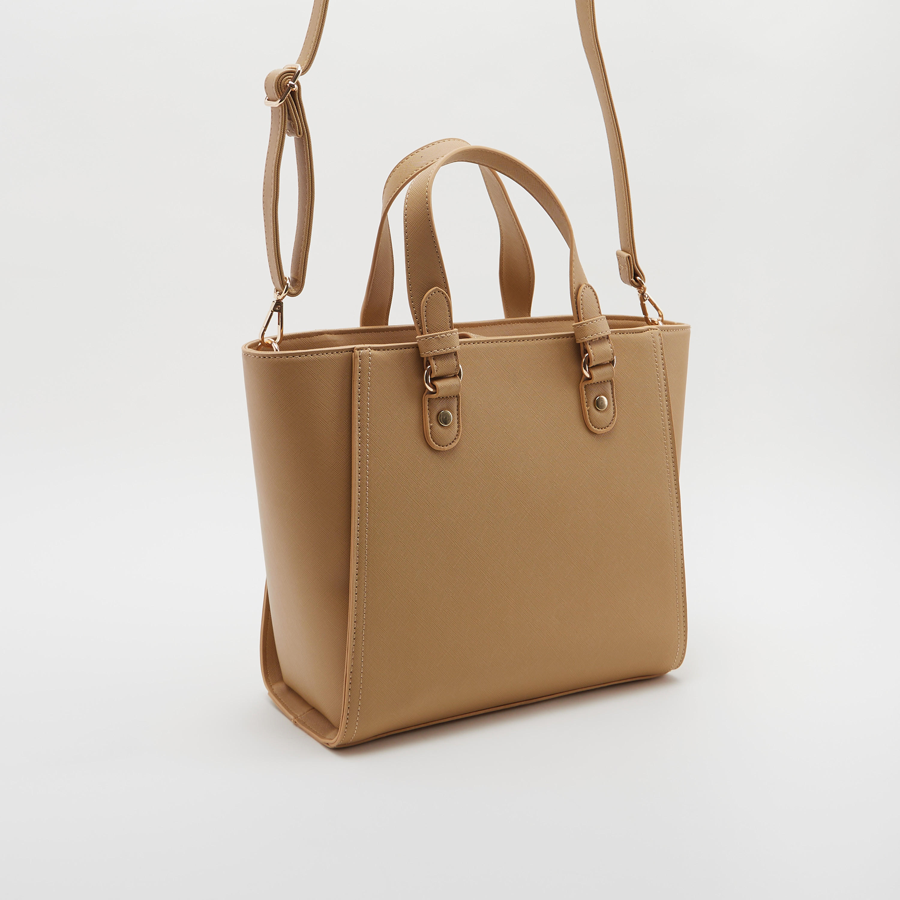 Textured Tote Bag with Detachable Strap and Flap Closure-women-bagsandwallets-handbags-image-2
