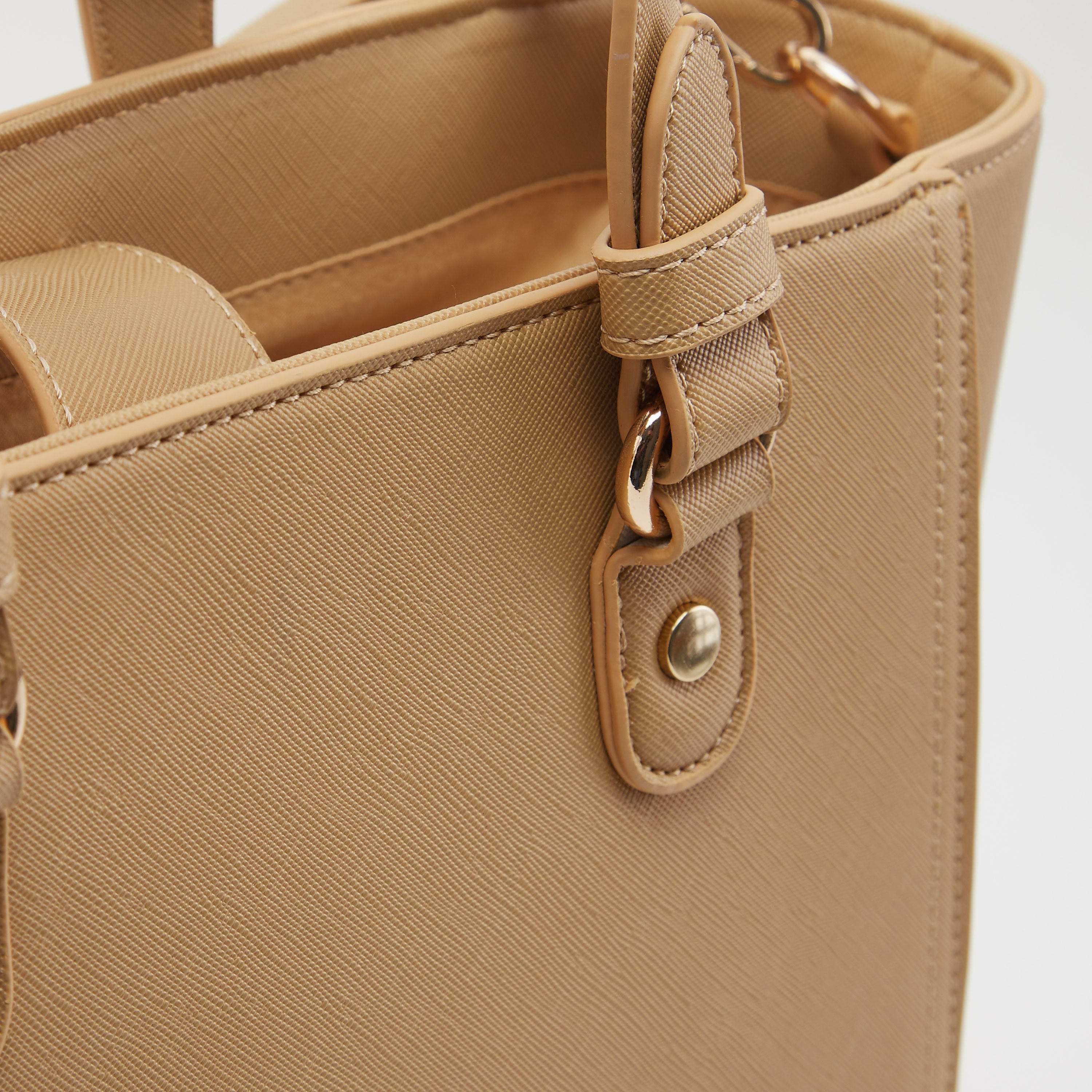 Textured Tote Bag with Detachable Strap and Flap Closure-women-bagsandwallets-handbags-image-3