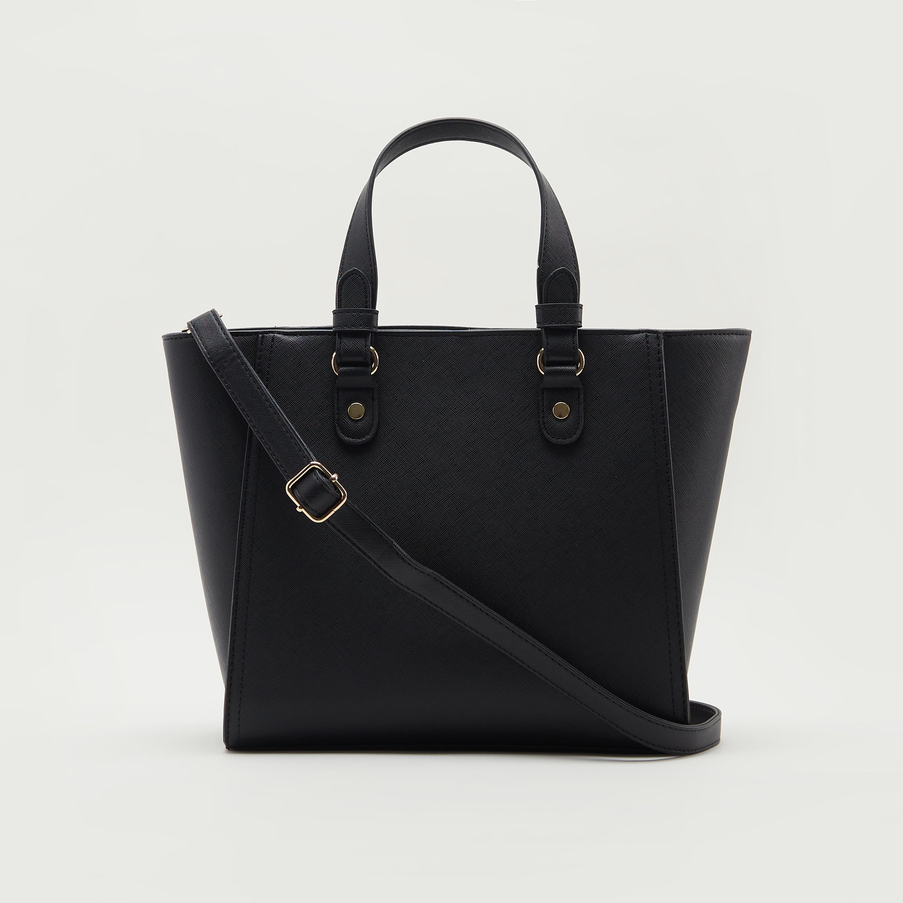 Textured Tote Bag with Detachable Strap and Flap Closure-women-bagsandwallets-handbags-image-1