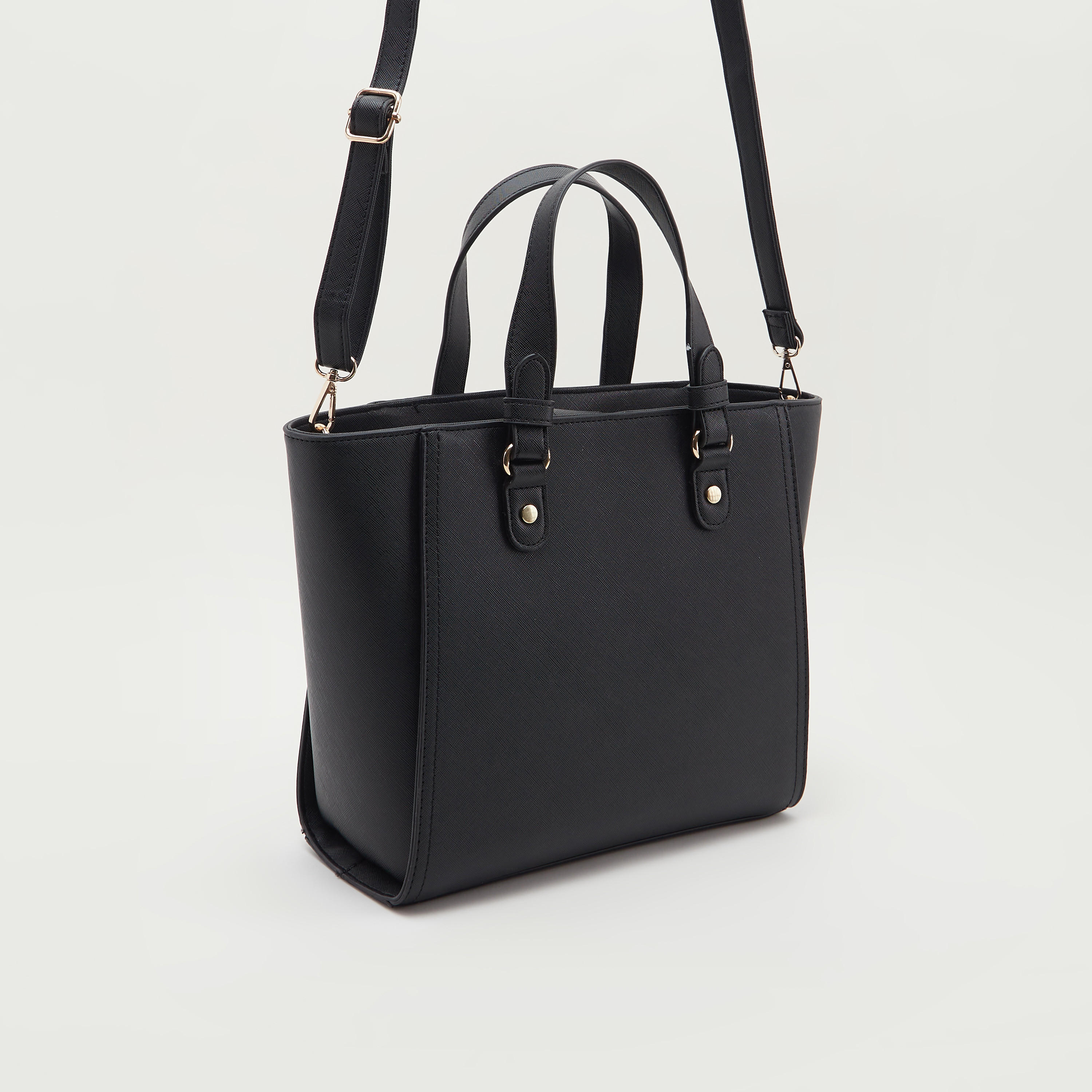 Textured Tote Bag with Detachable Strap and Flap Closure-women-bagsandwallets-handbags-image-2