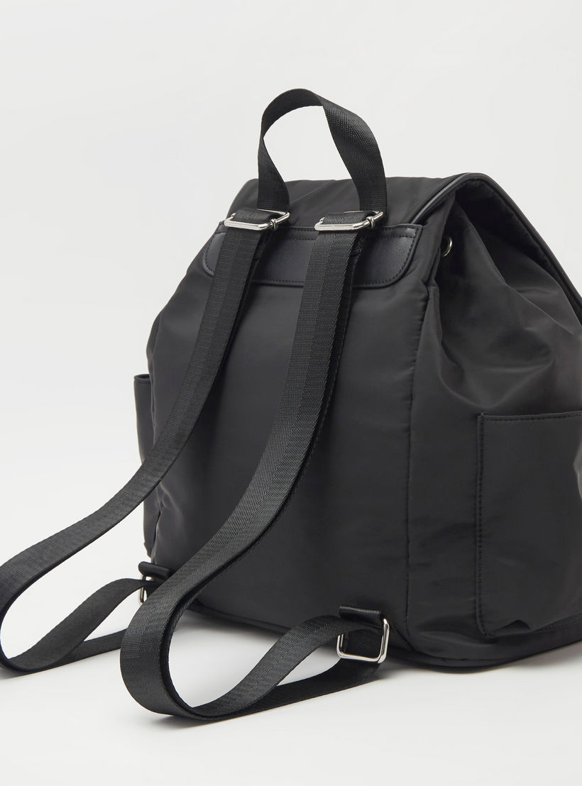 Solid Top Flap Handbag with Shoulder Straps and Drawstring Closure-women-bagsandwallets-handbags-image-3