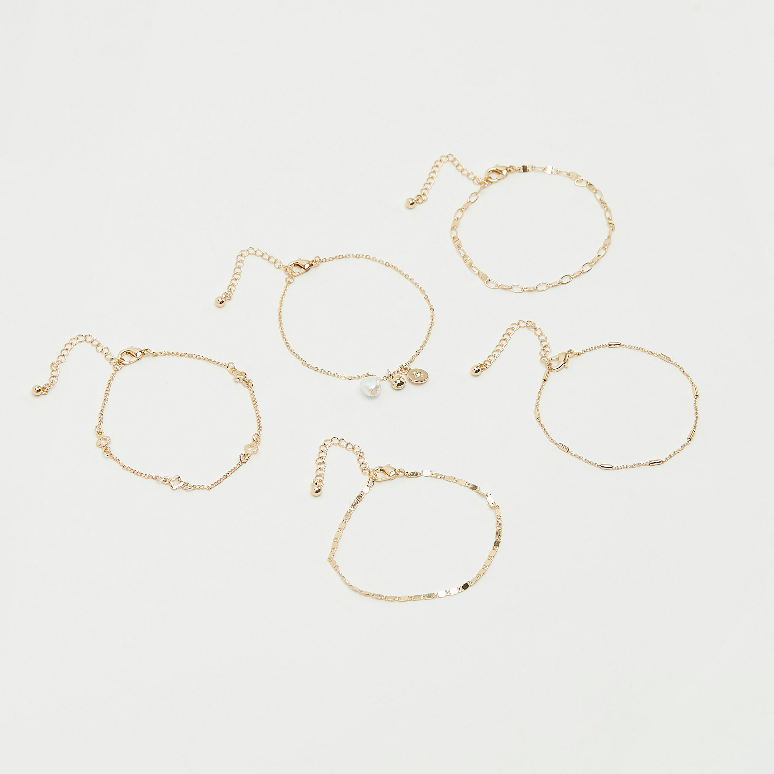 سوار سلسلة بمشبك إغلاق - طقم من 5 قطع-women-watchesandjewellery-jewellery-banglesandbracelets-image-1