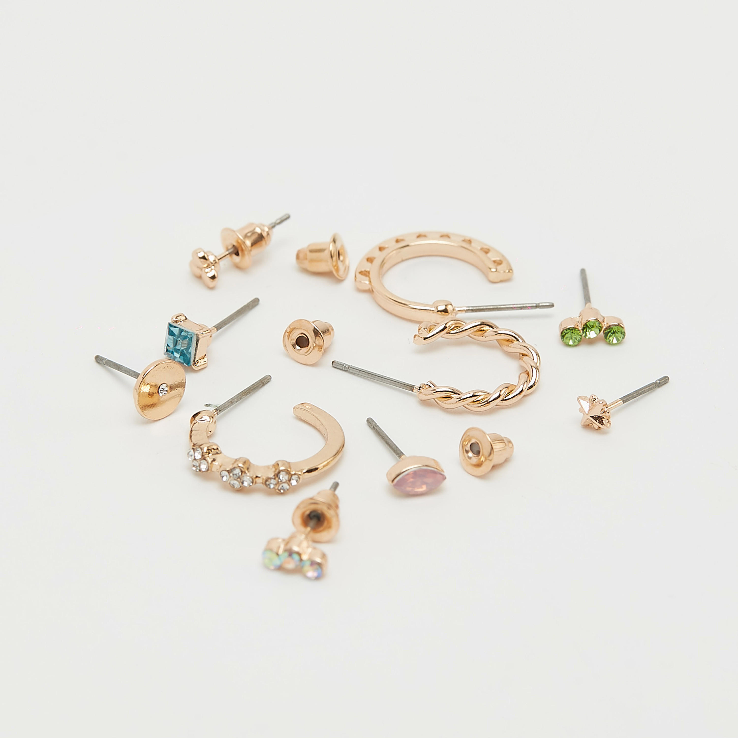 حلق مرصّع بتزيينات ومكبس إغلاق خلفي - طقم من 12 زوجا-women-watchesandjewellery-jewellery-earrings-image-5