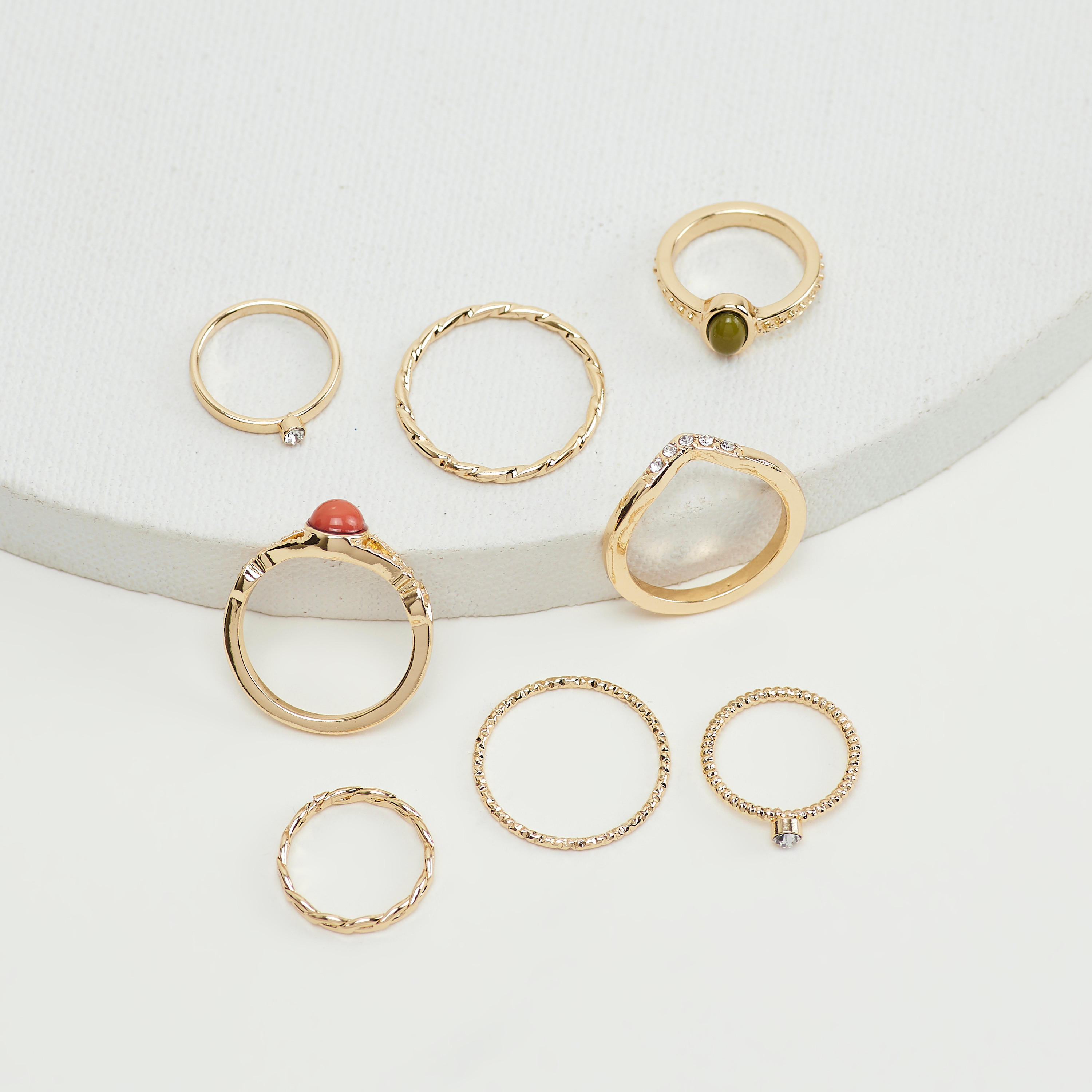 طقم خواتم مزيّنة - 8 قطع-women-watchesandjewellery-jewellery-rings-image-1