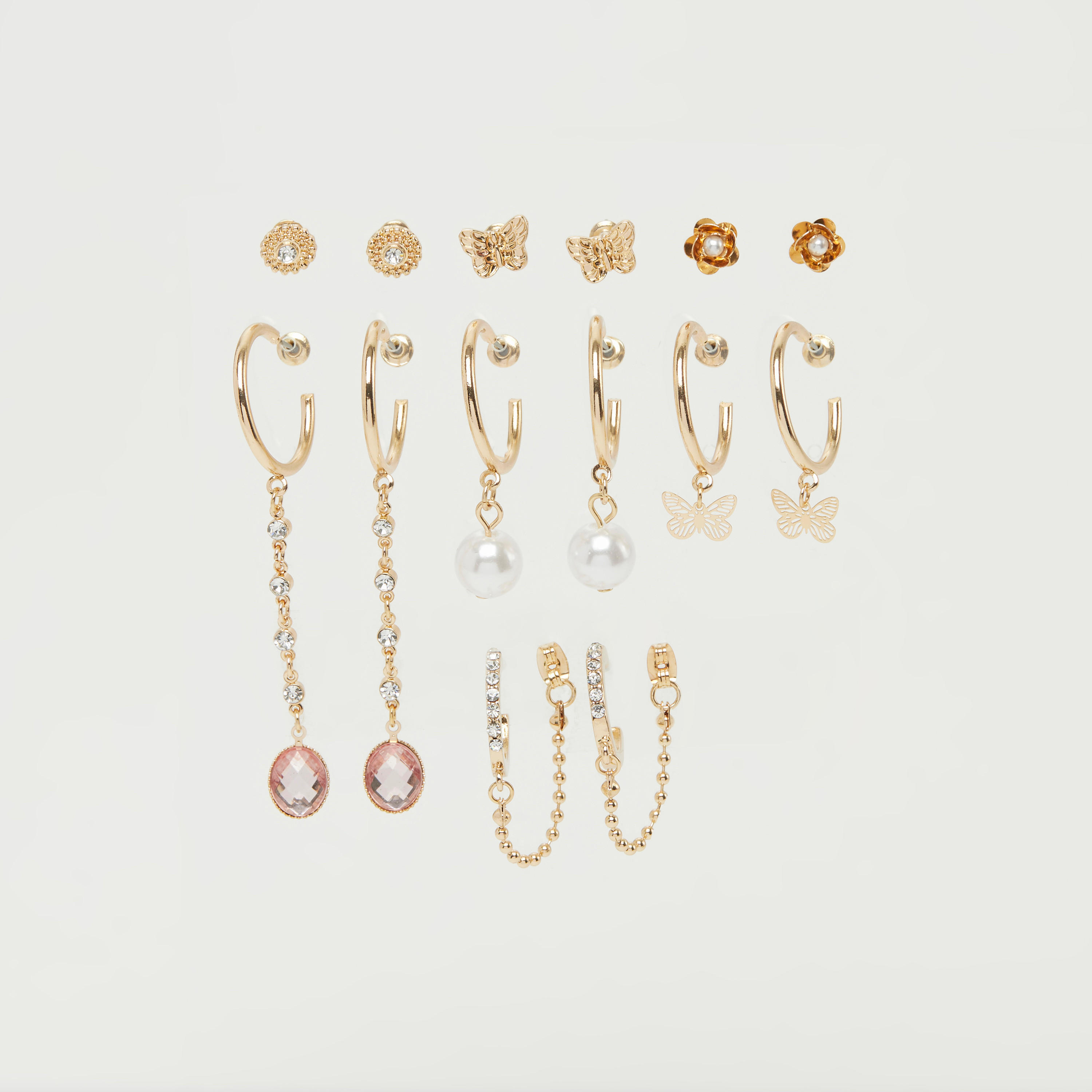 حلقان بتزيينات متنوّعة ومكبس إغلاق خلفي - طقم من 7-women-watchesandjewellery-jewellery-earrings-image-5
