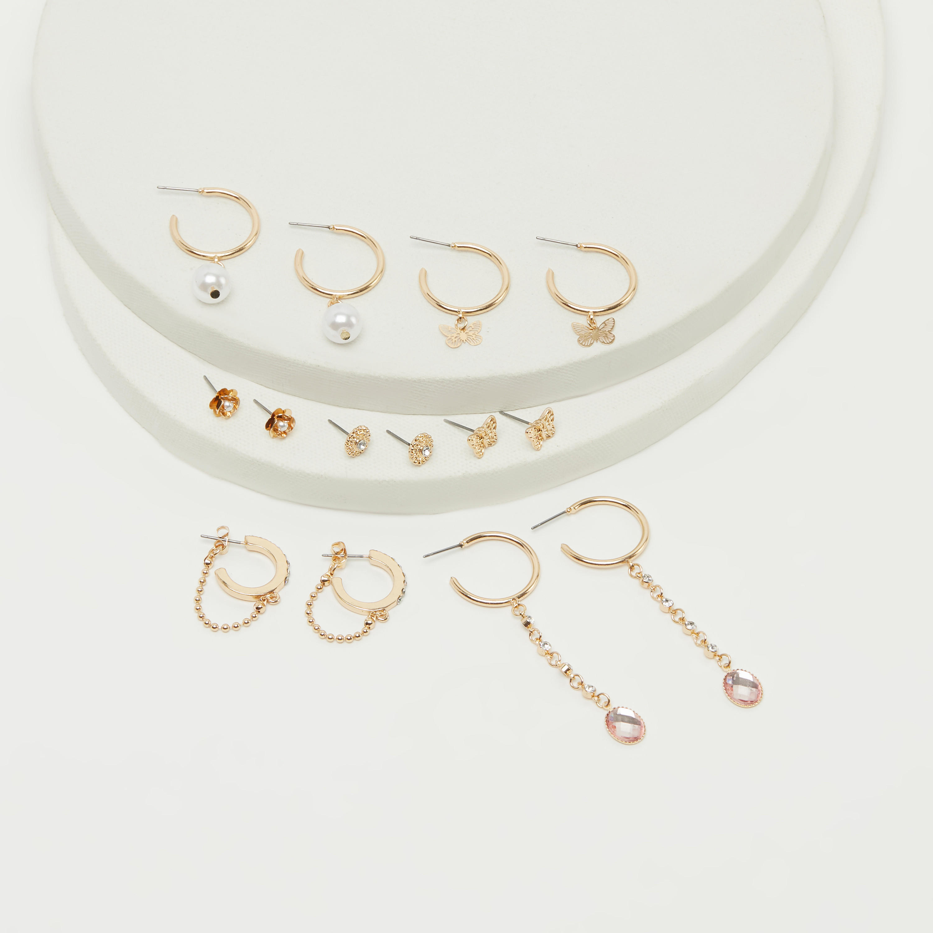 حلقان بتزيينات متنوّعة ومكبس إغلاق خلفي - طقم من 7-women-watchesandjewellery-jewellery-earrings-image-2