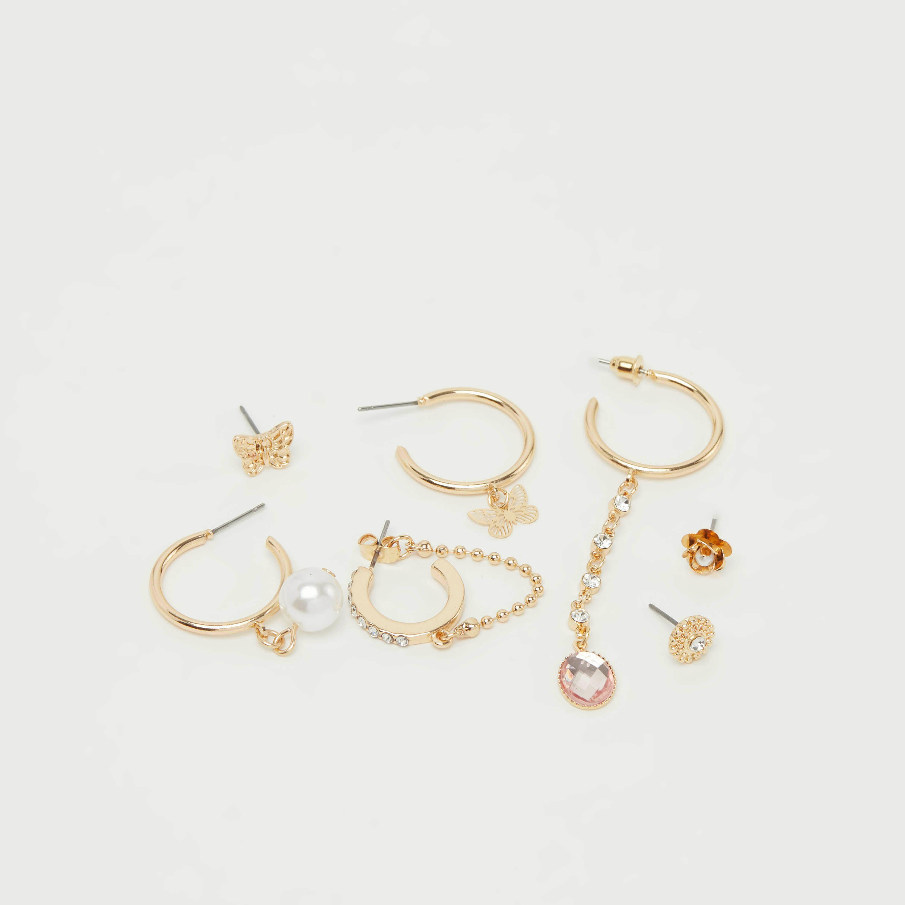 حلقان بتزيينات متنوّعة ومكبس إغلاق خلفي - طقم من 7-women-watchesandjewellery-jewellery-earrings-image-1