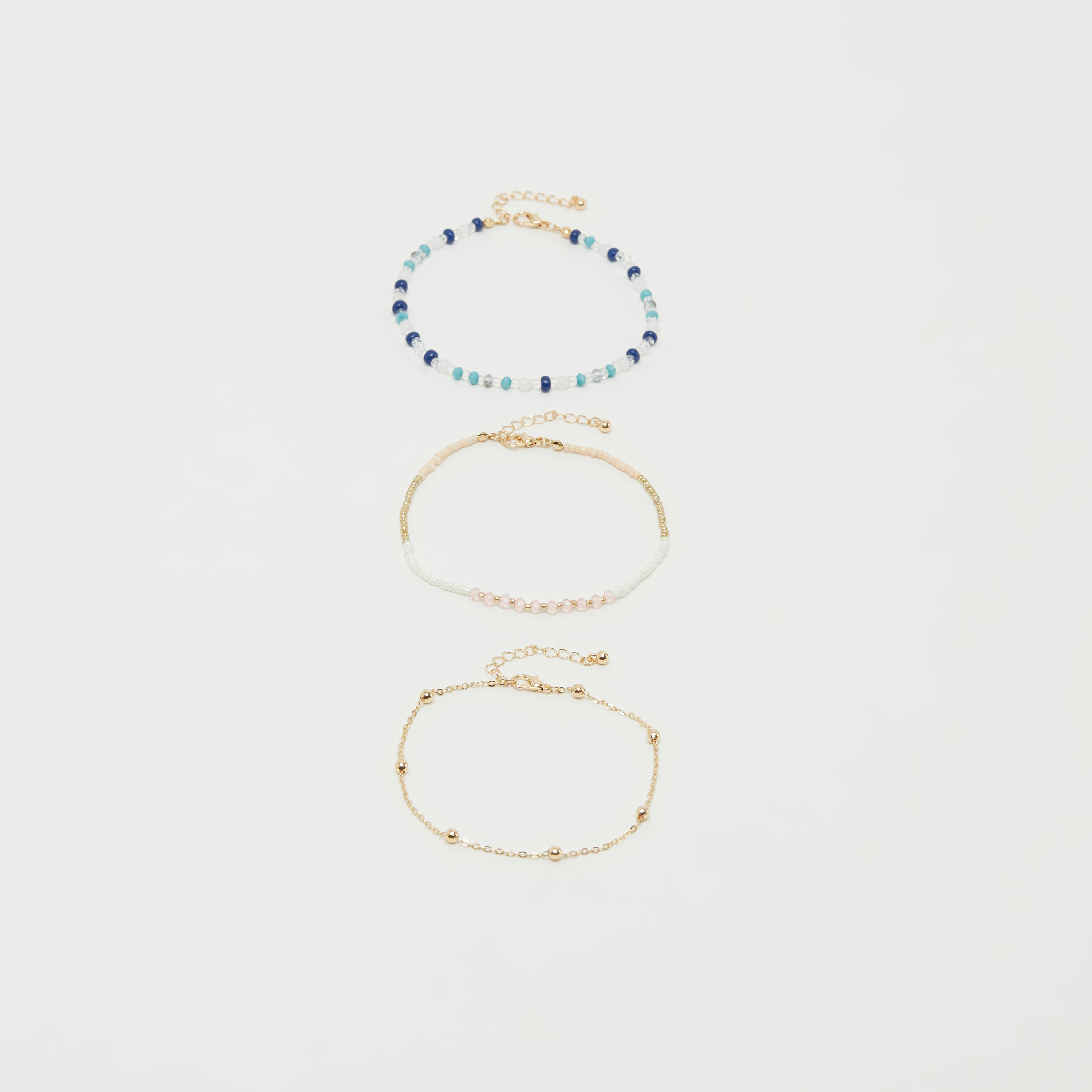 خلخال مزيّن بالخرز بمشبك إغلاق - طقم 3 قطع-women-watchesandjewellery-jewellery-anklets-image-1