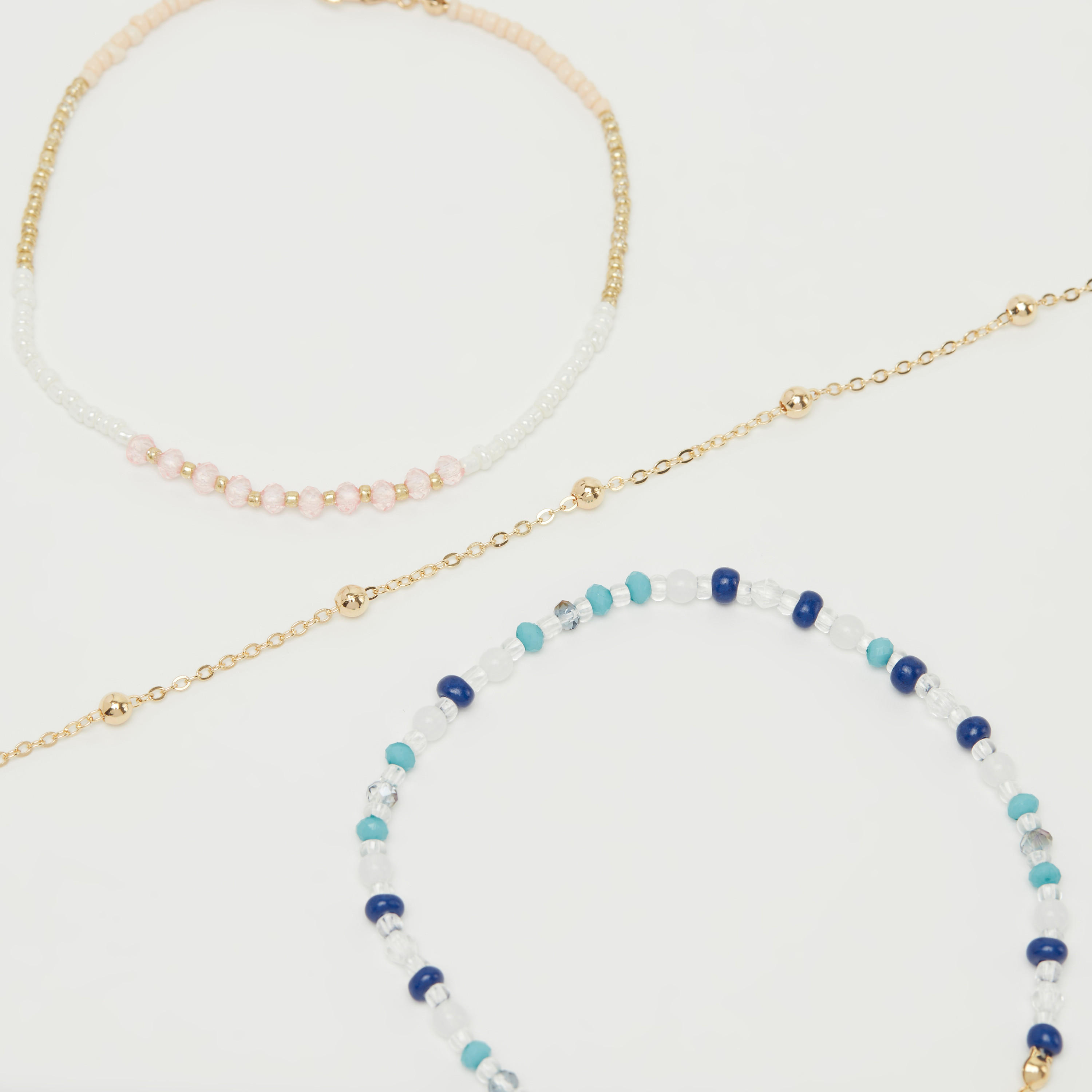 خلخال مزيّن بالخرز بمشبك إغلاق - طقم 3 قطع-women-watchesandjewellery-jewellery-anklets-image-2