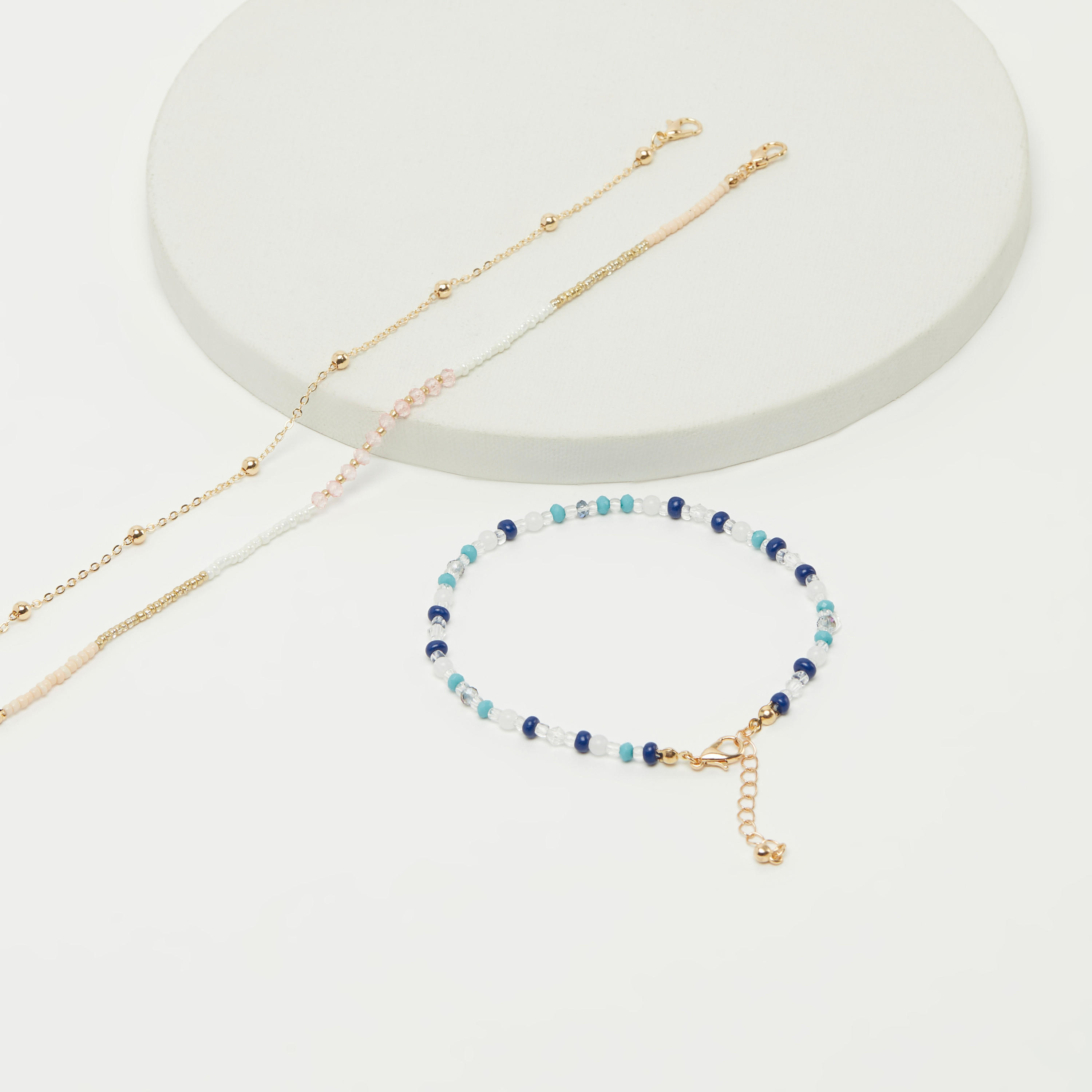 خلخال مزيّن بالخرز بمشبك إغلاق - طقم 3 قطع-women-watchesandjewellery-jewellery-anklets-image-4
