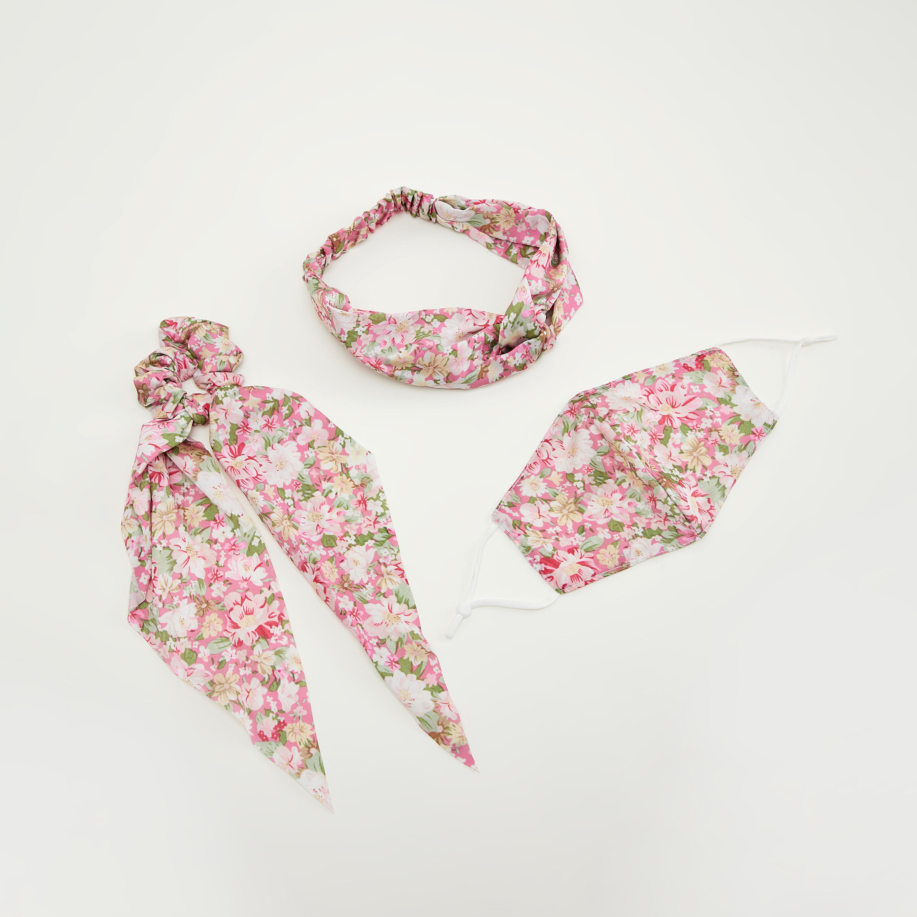 Floral Print Scrunchie with Head Band and Face Mask-women-hairaccessories-others-image-1