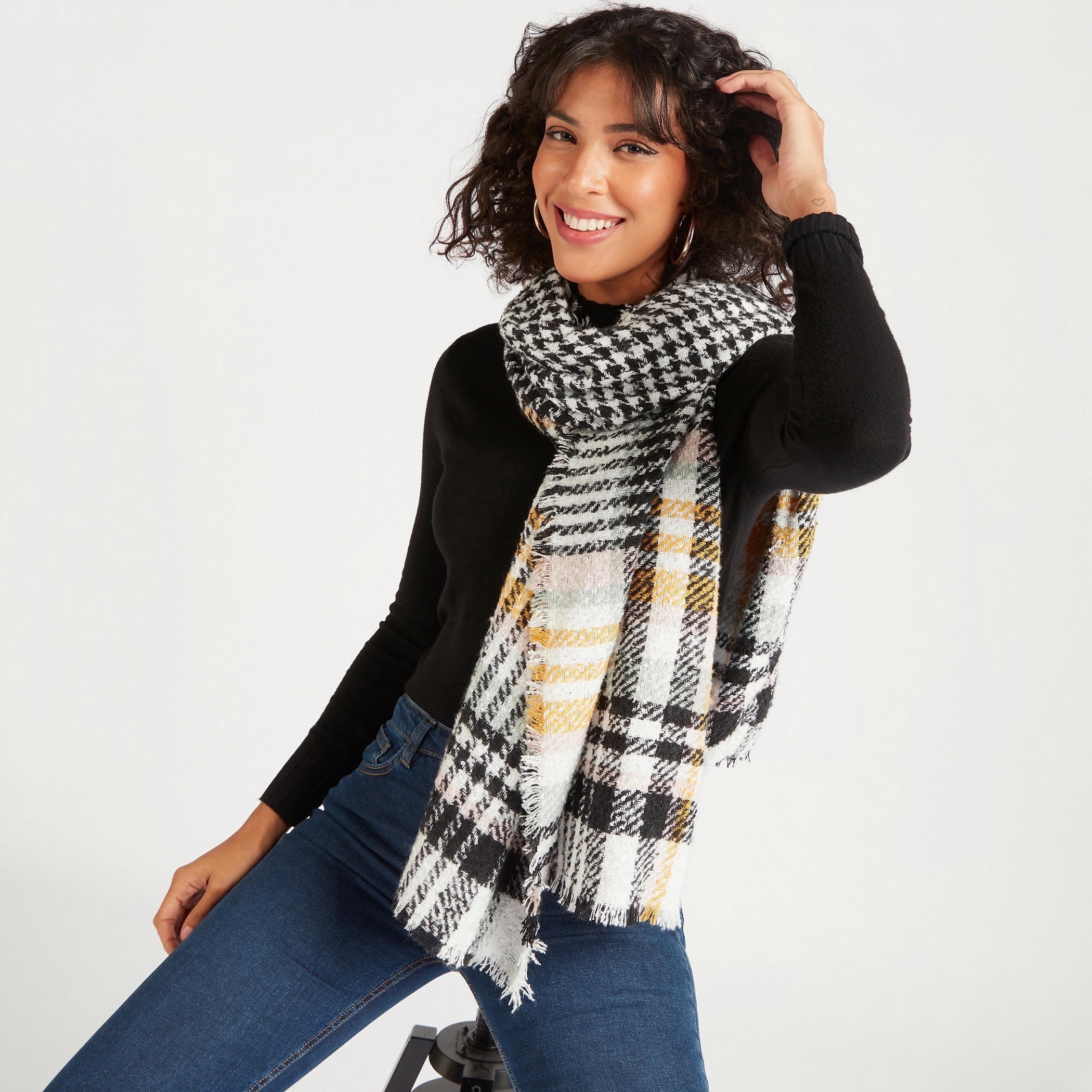 Checked Scarf with Frayed Detail-women-clothingaccessories-scarves-image-2