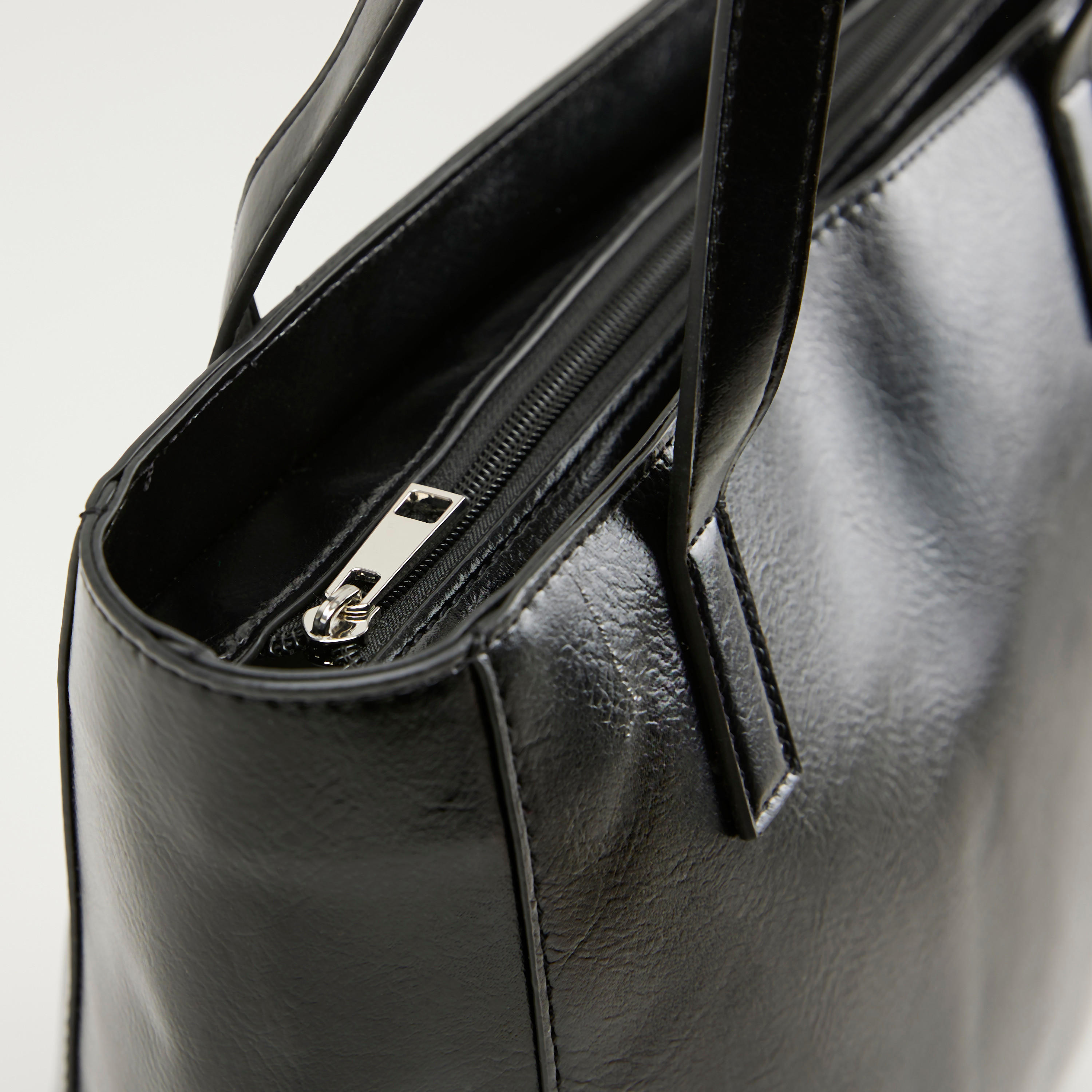 Solid Tote Bag with Double Handles and Zipper Closure-women-bagsandwallets-handbags-image-2