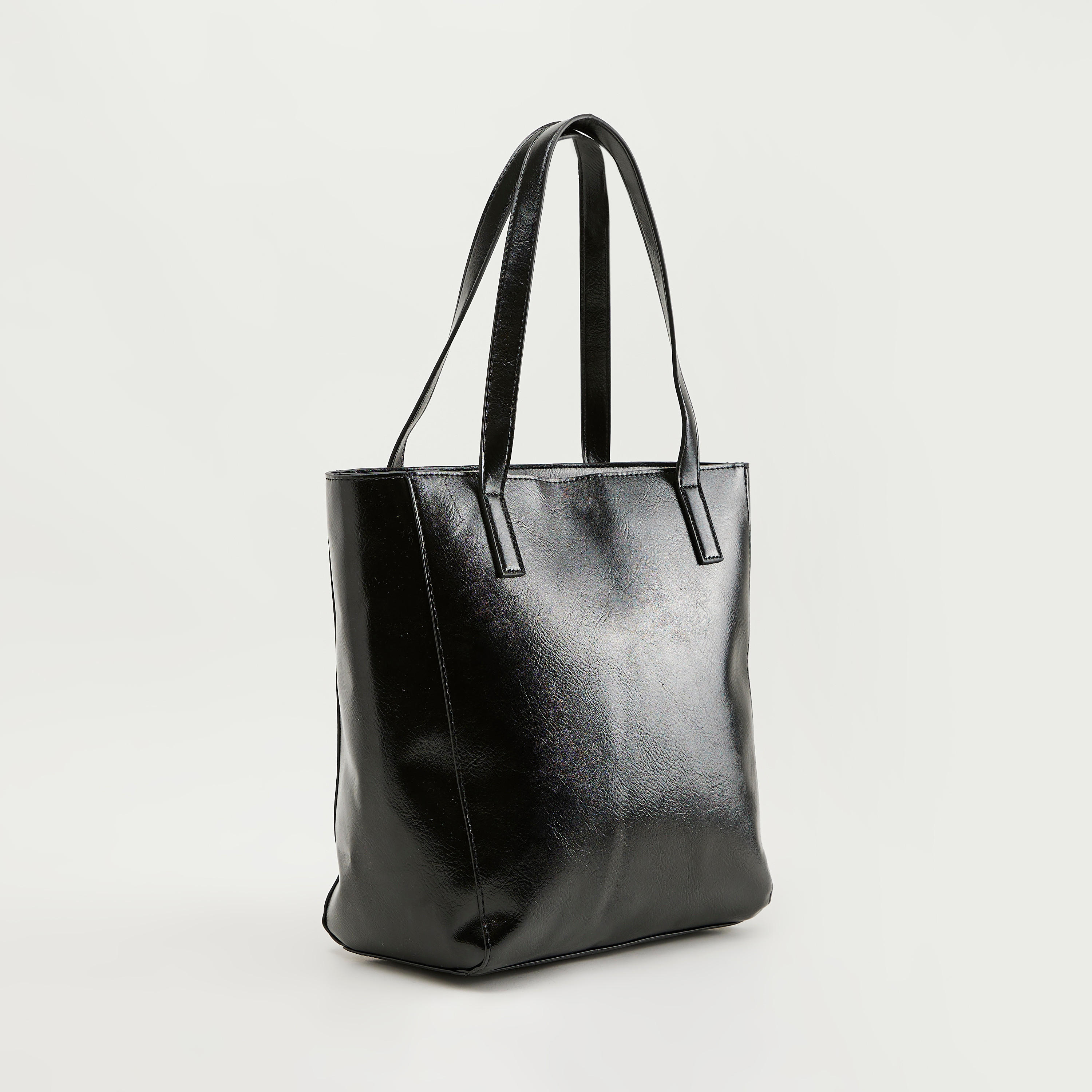 Solid Tote Bag with Double Handles and Zipper Closure-women-bagsandwallets-handbags-image-3