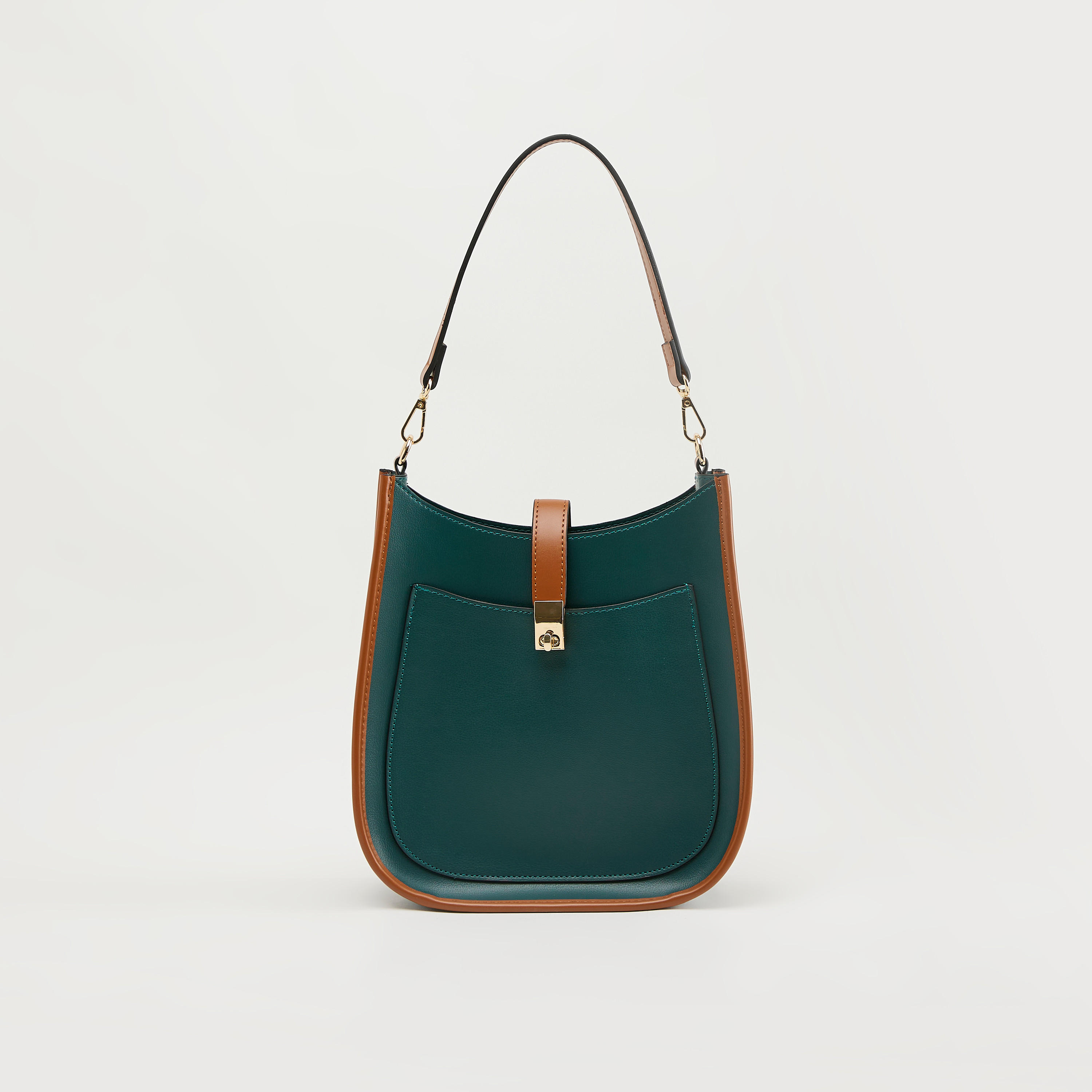Solid Tote Bag with Front Pocket and Twist Lock Flap Closure-women-bagsandwallets-handbags-image-1