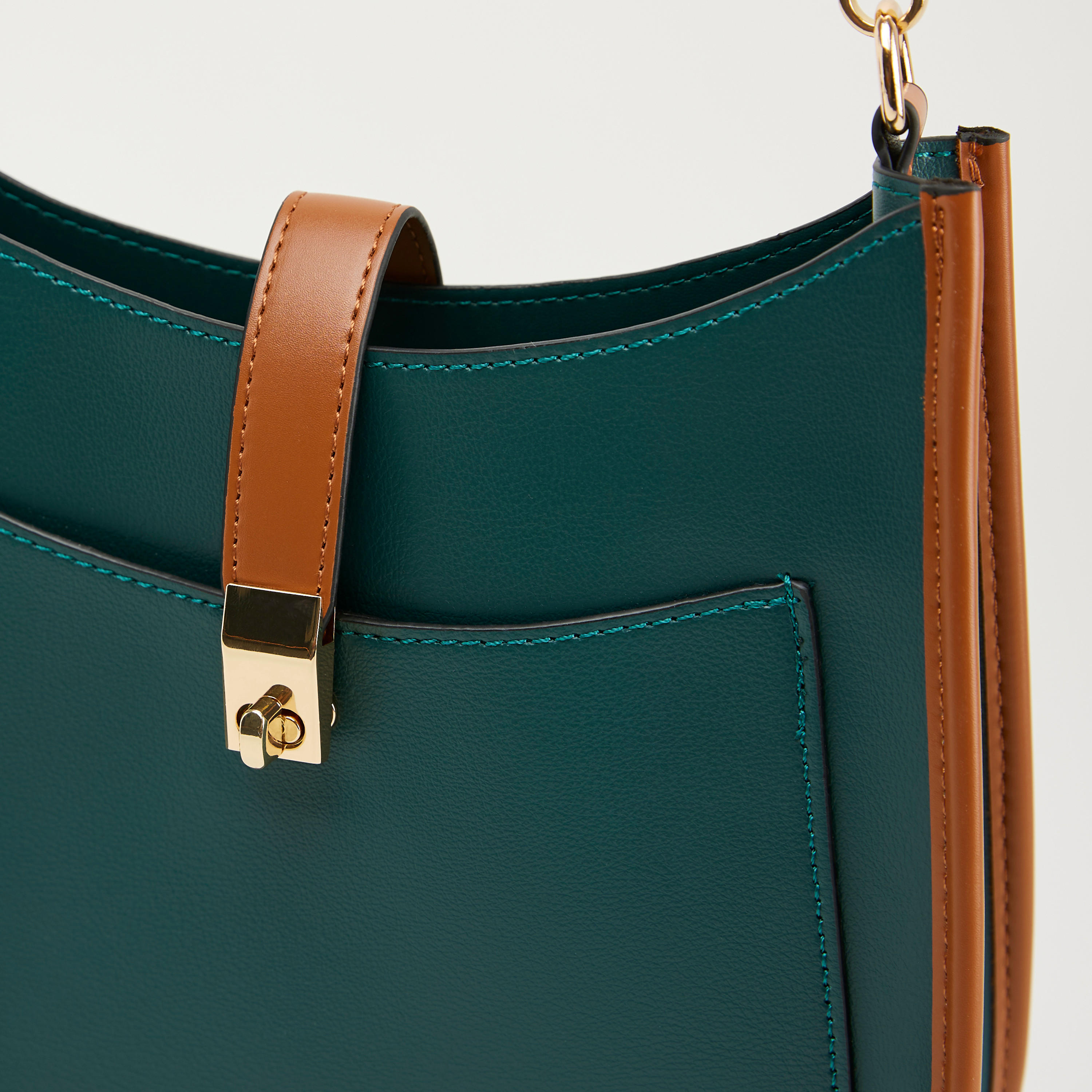 Solid Tote Bag with Front Pocket and Twist Lock Flap Closure-women-bagsandwallets-handbags-image-2