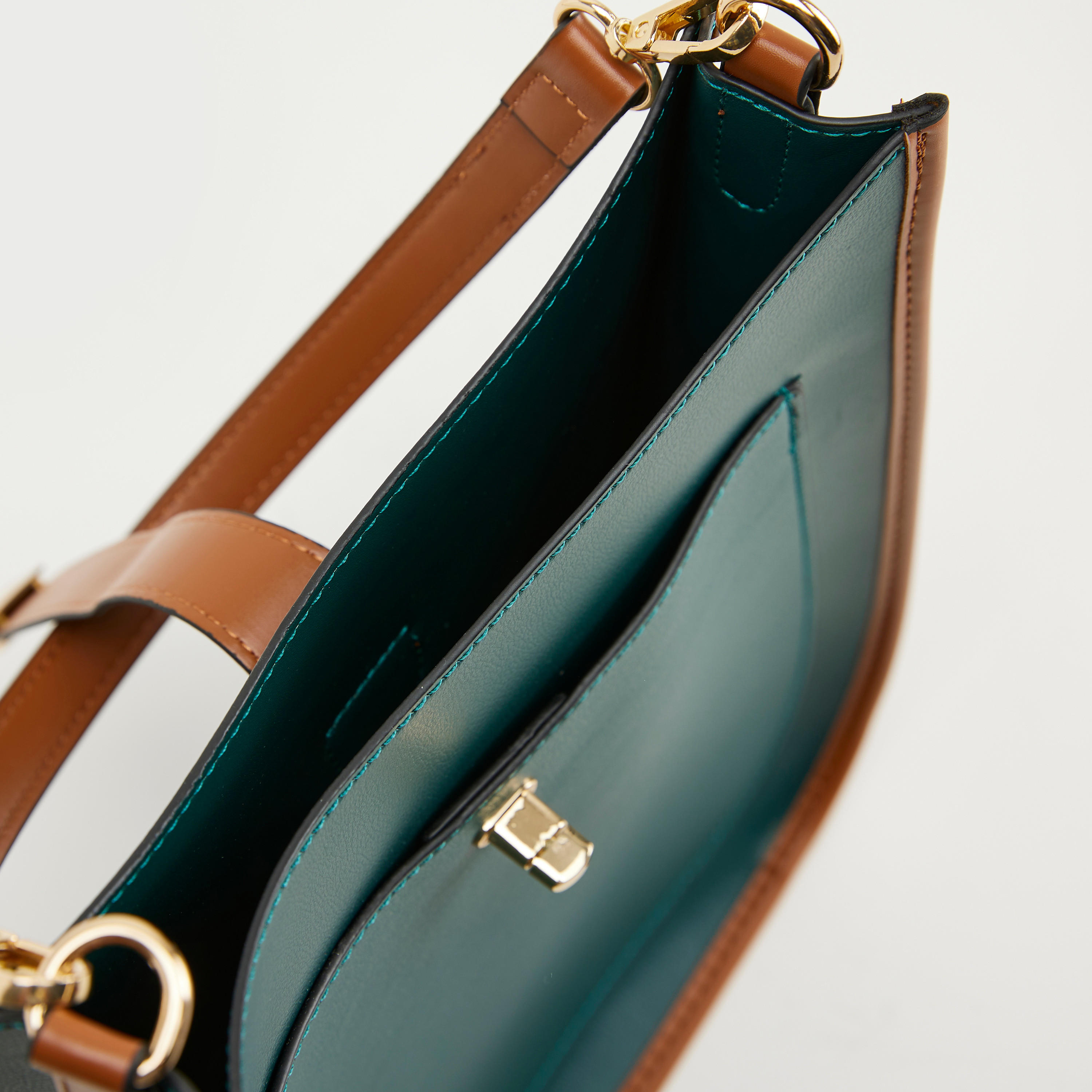 Solid Tote Bag with Front Pocket and Twist Lock Flap Closure-women-bagsandwallets-handbags-image-4