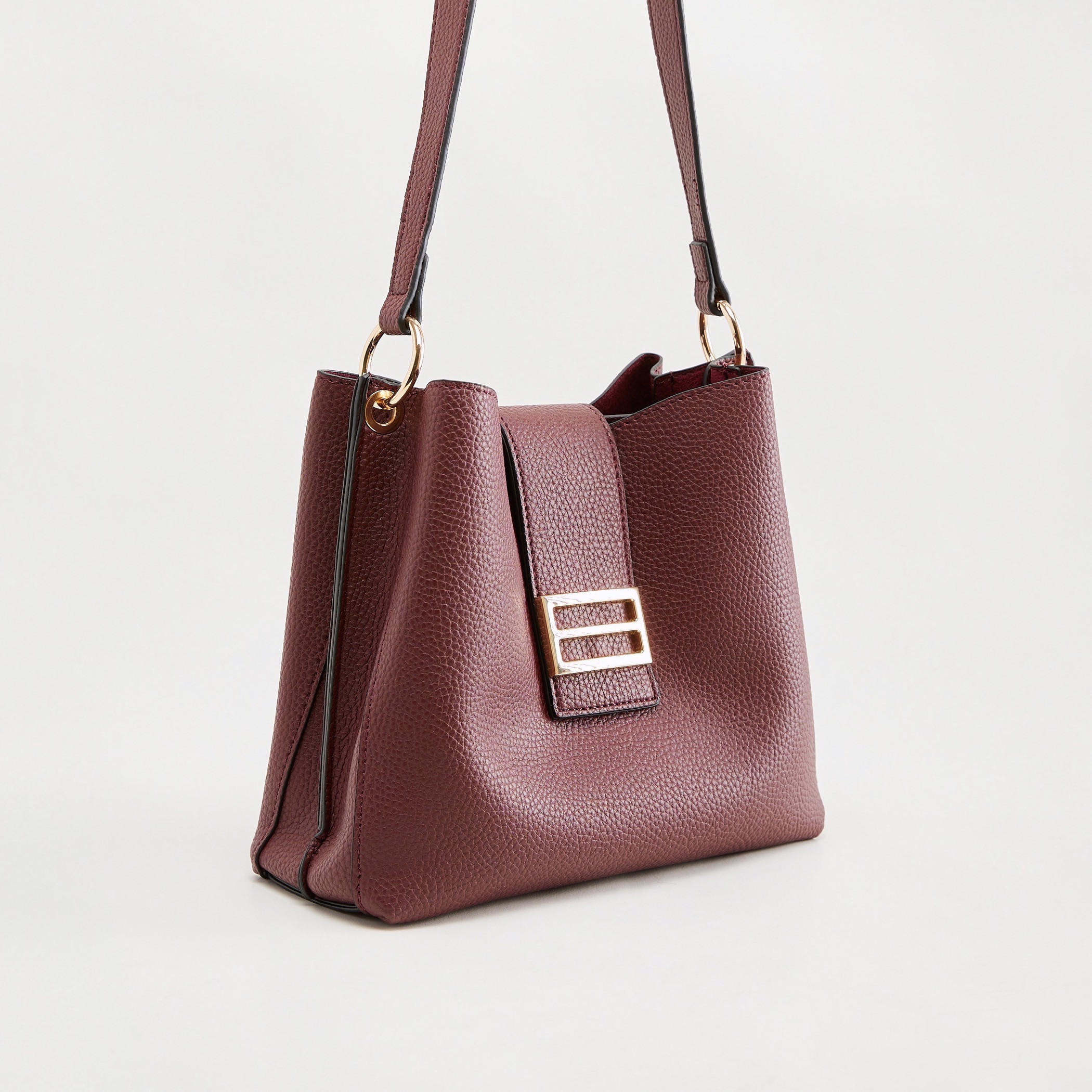 شنطة كتف بارزة الملمس بمقبض وطية إغلاق-women-bagsandwallets-handbags-image-2