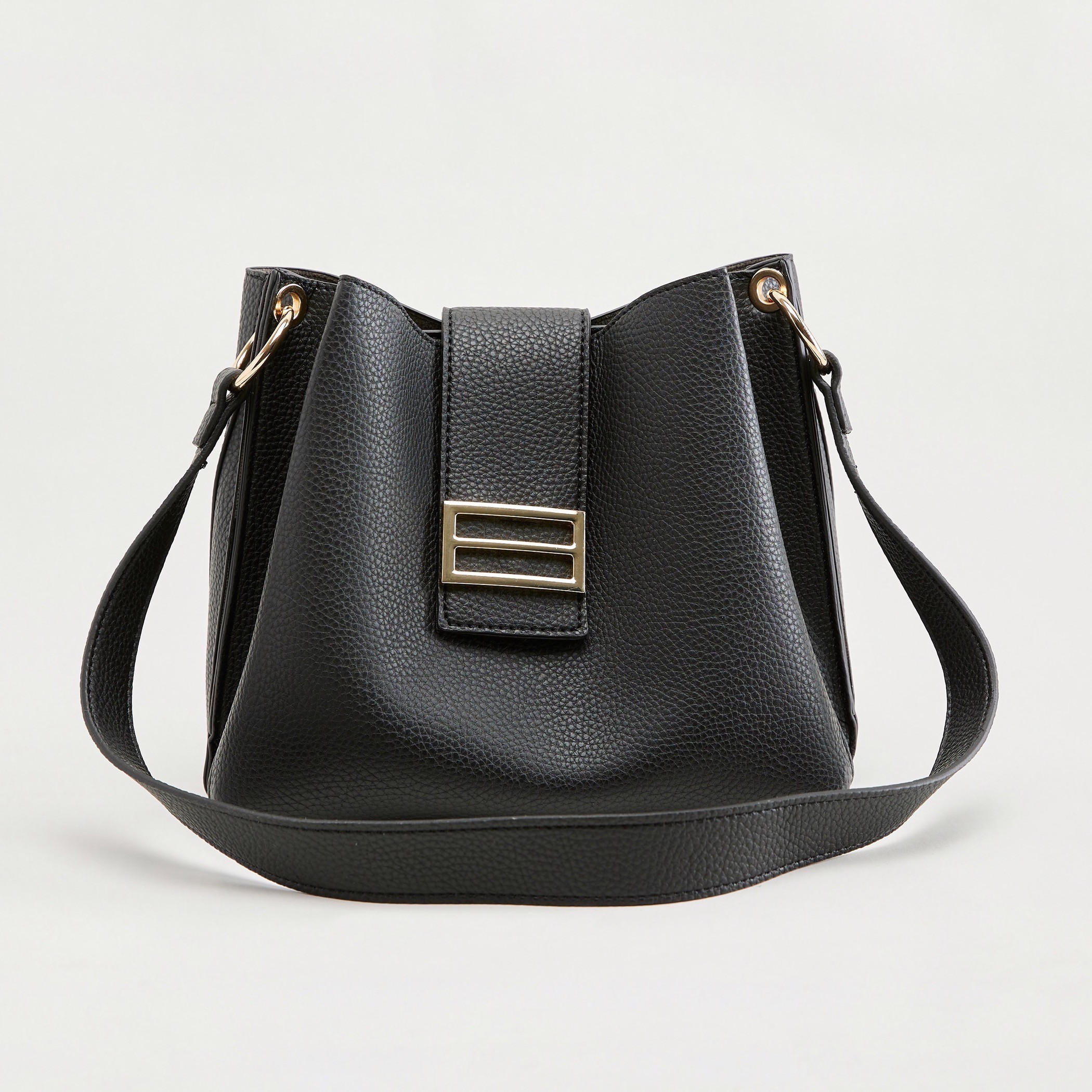 شنطة كتف جلد بارزة الملمس بطيه إغلاق مع زر إغلاق-women-bagsandwallets-handbags-image-1