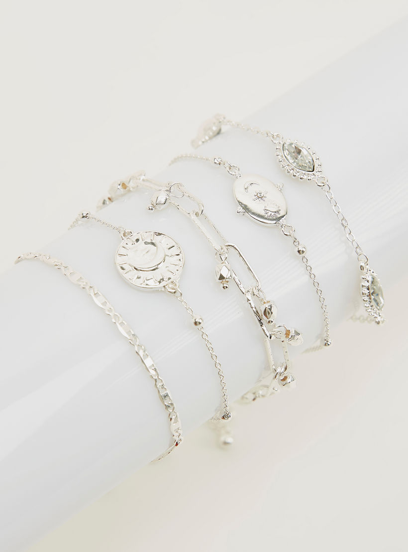 أساور مزيّنة بمشبك إغلاق - طقم من 5 قطع-women-watchesandjewellery-jewellery-banglesandbracelets-image-4